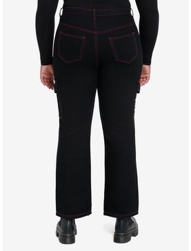 Black & Pink Contrast Stitch Carpenter Pants Plus Size, , hi-res