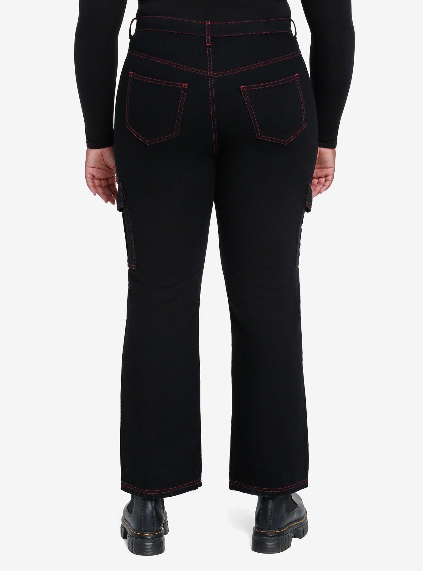 Black & Pink Contrast Stitch Carpenter Pants Plus Size, , hi-res