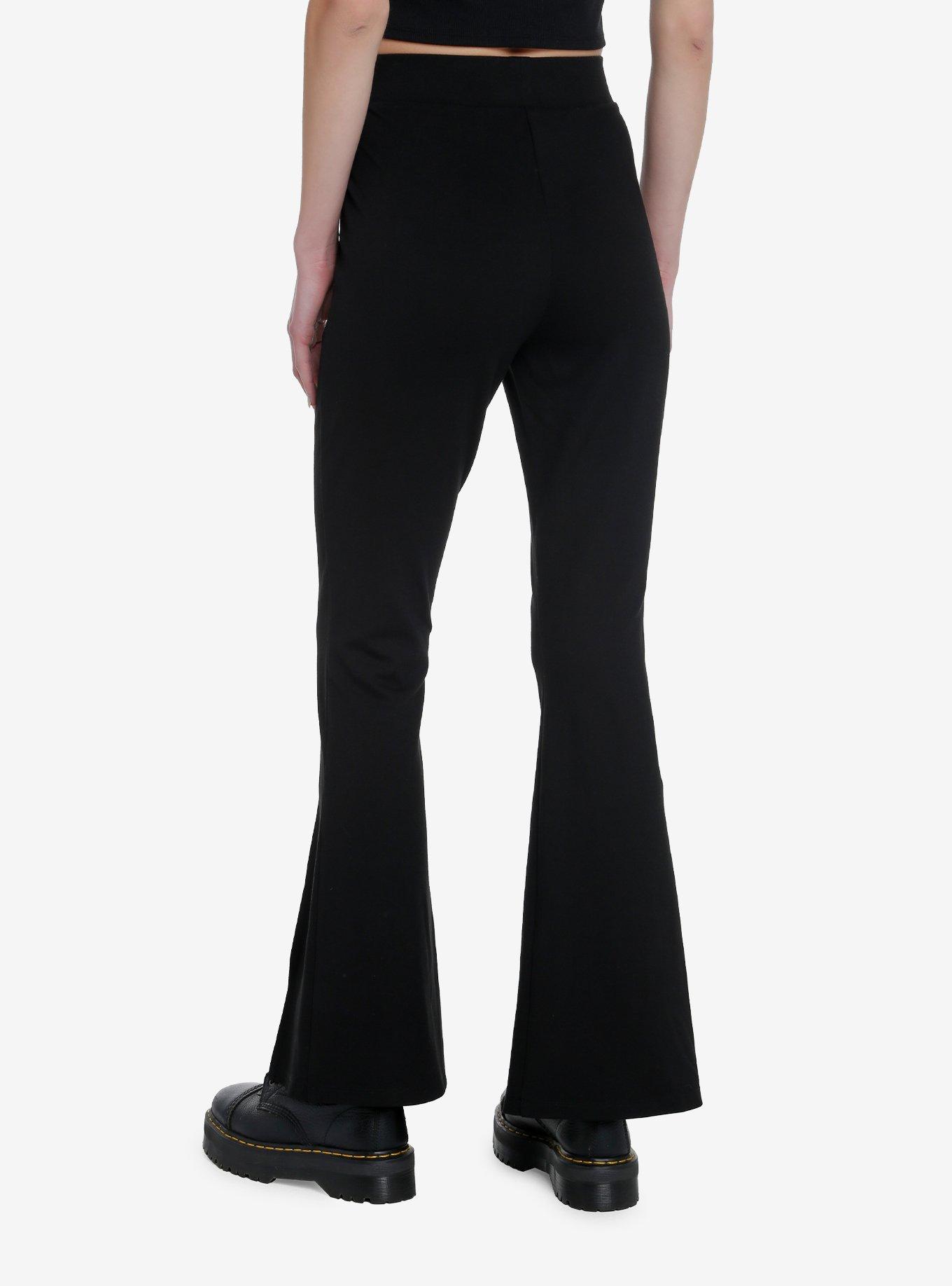 Black Front Slit Flare Pants, BLACK, alternate