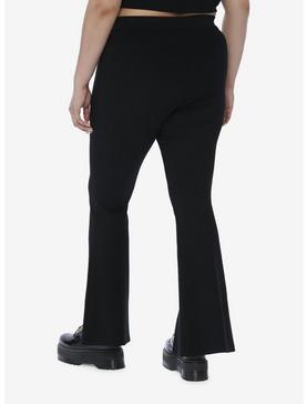 Social Collision Black Front Slit Flare Pants Plus Size, , hi-res