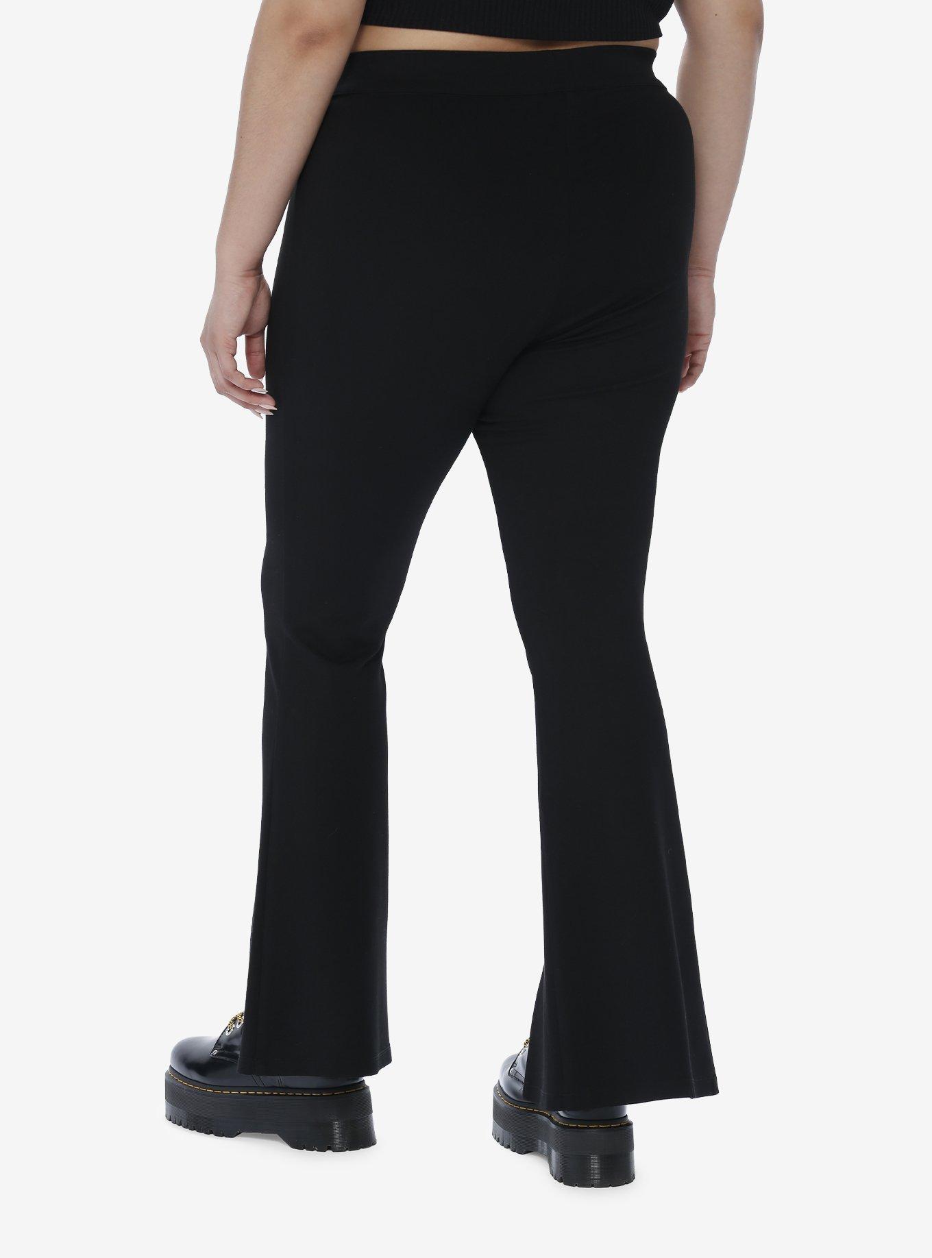 Black Front Slit Flare Pants Plus Size, BLACK, alternate