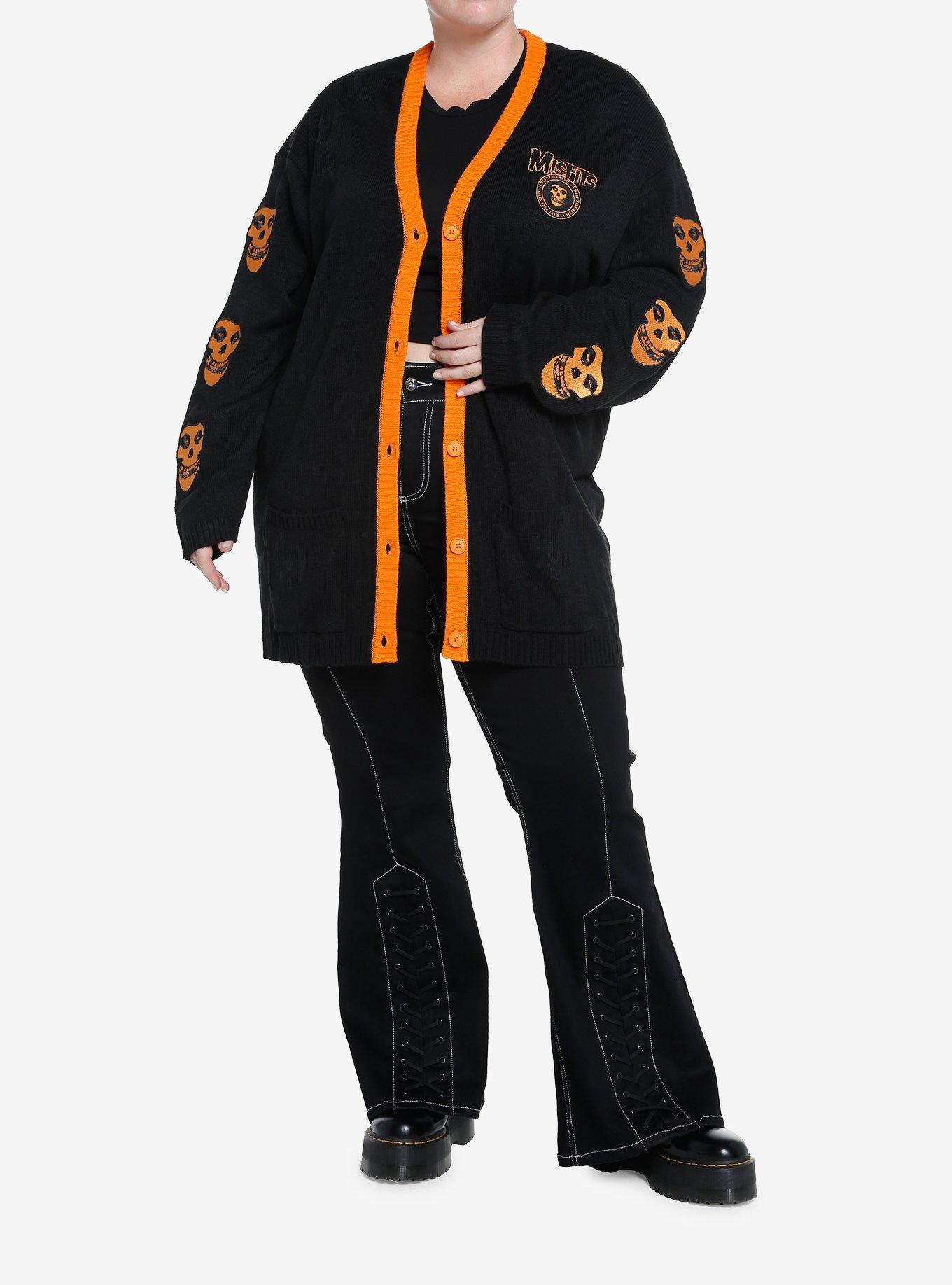 Misfits Fiend Skull Embroidered Girls Cardigan Plus Size, BLACK, alternate
