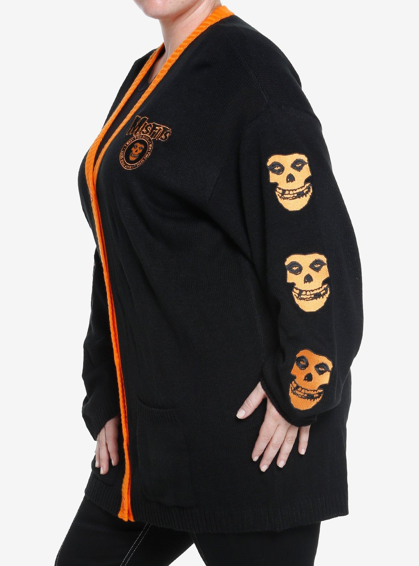 Misfits Fiend Skull Embroidered Girls Cardigan Plus Size, BLACK, alternate