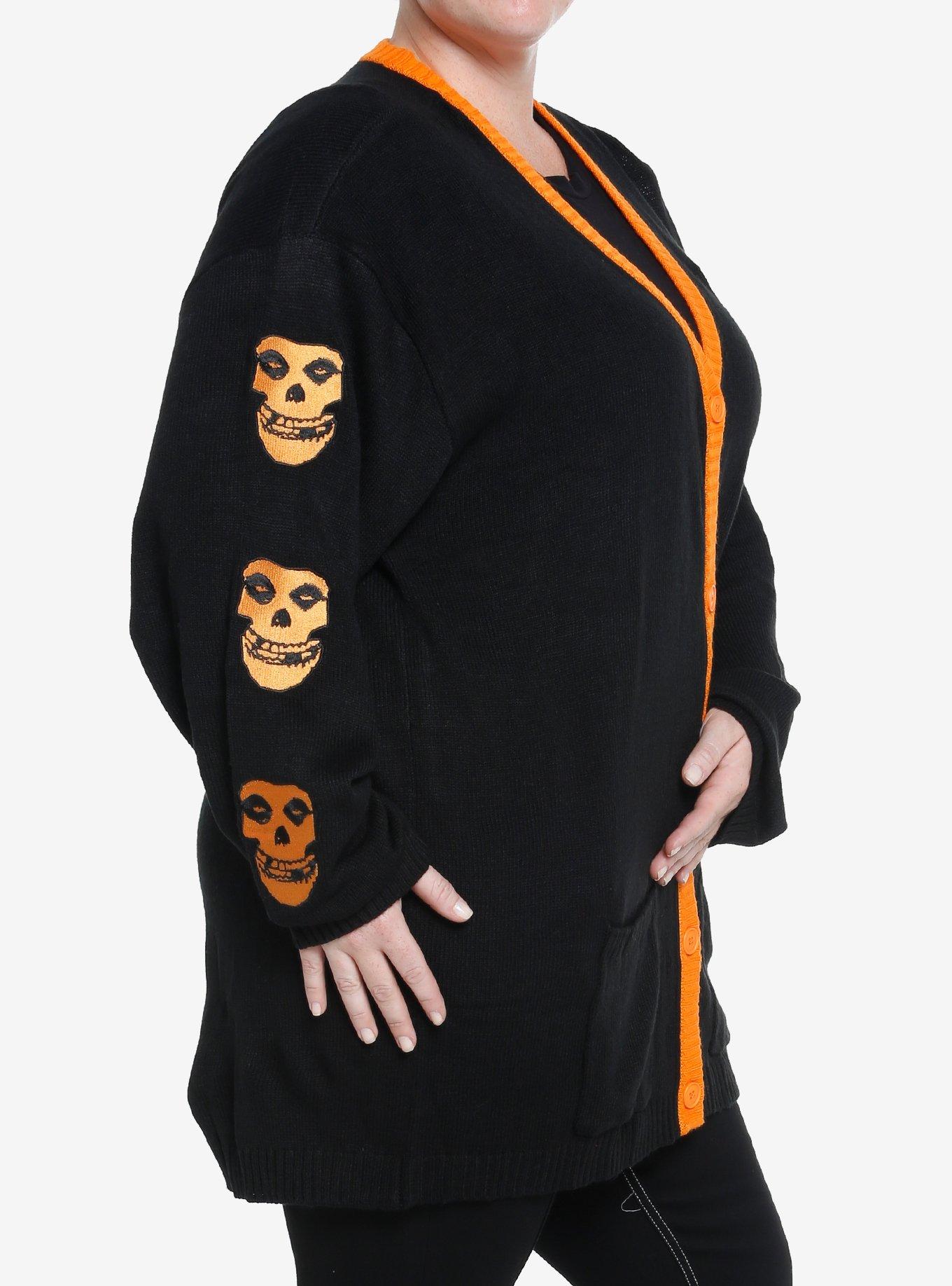 Misfits Fiend Skull Embroidered Girls Cardigan Plus Size, BLACK, alternate