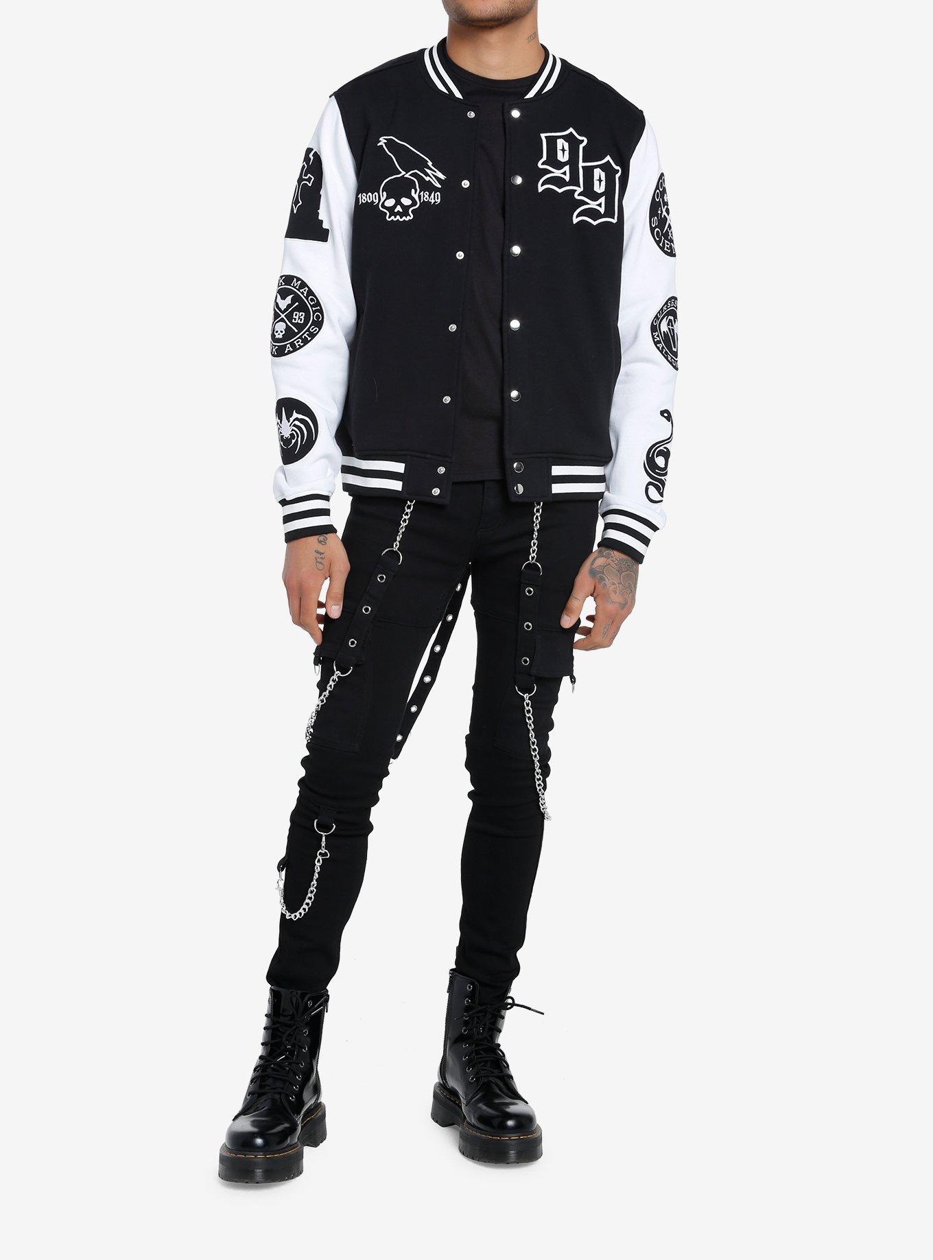 Occult Patches Varsity Jacket, BLACK  WHITE, alternate
