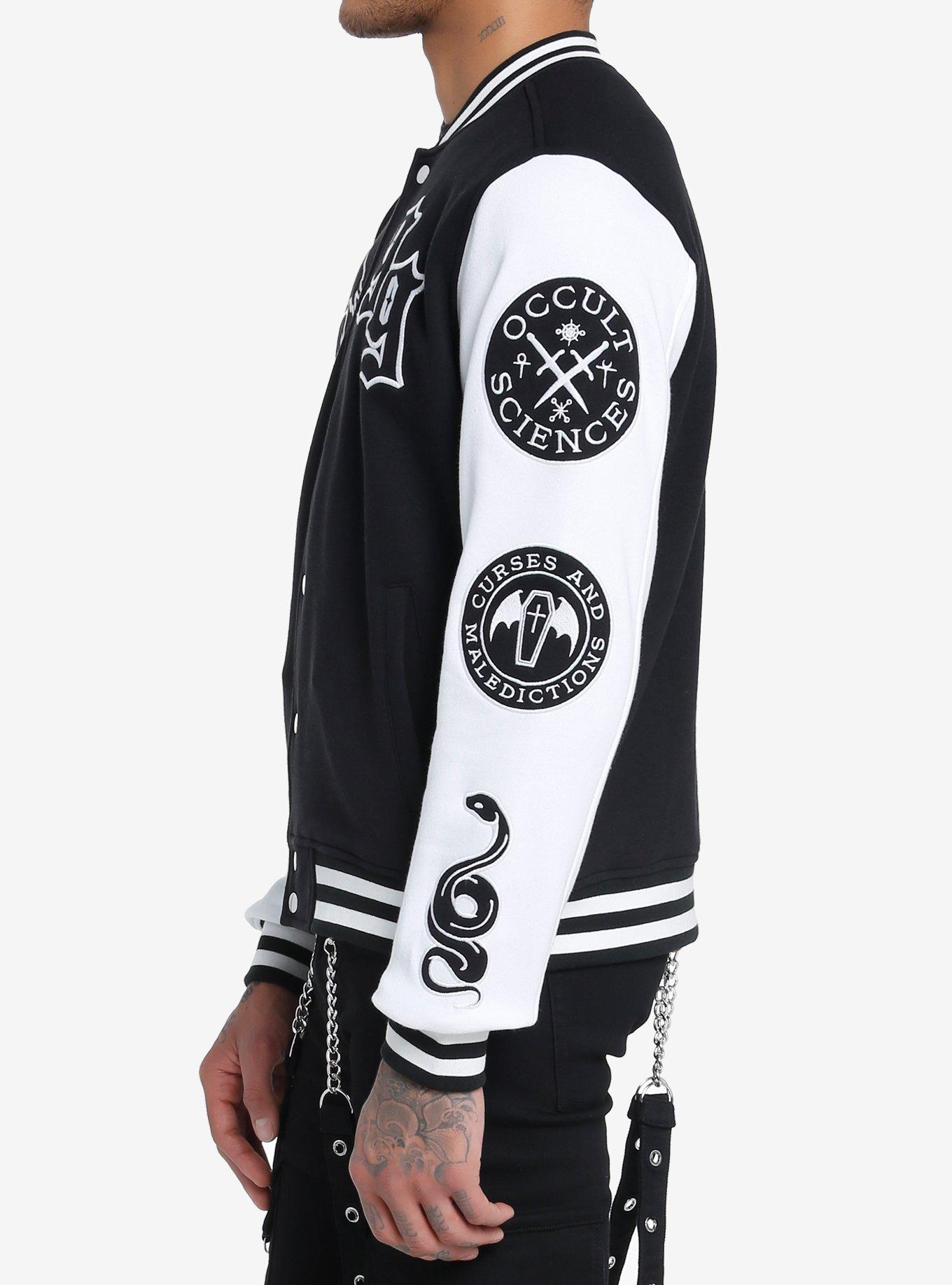 Occult Patches Varsity Jacket, BLACK  WHITE, alternate