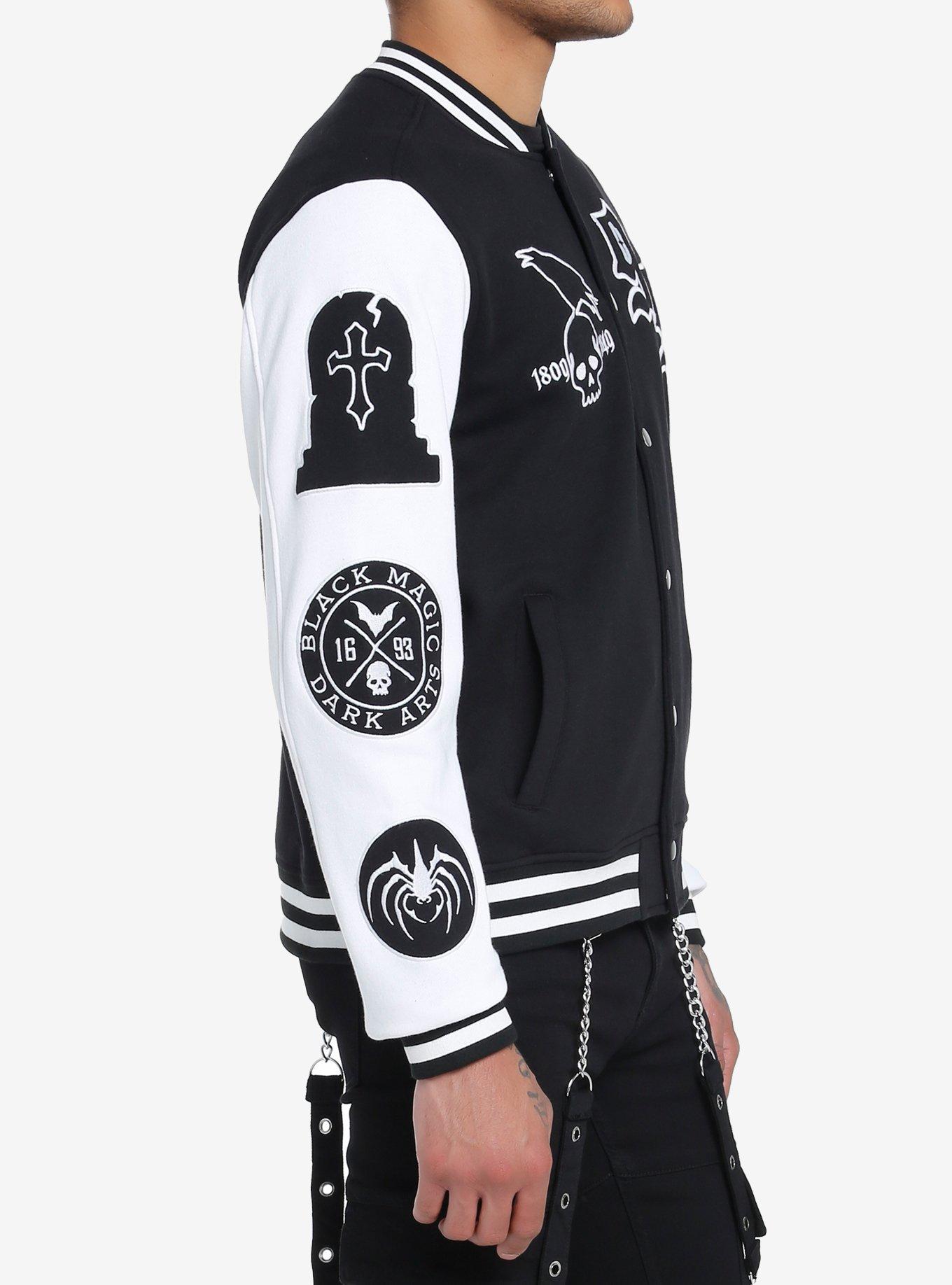 Occult Patches Varsity Jacket, BLACK  WHITE, alternate