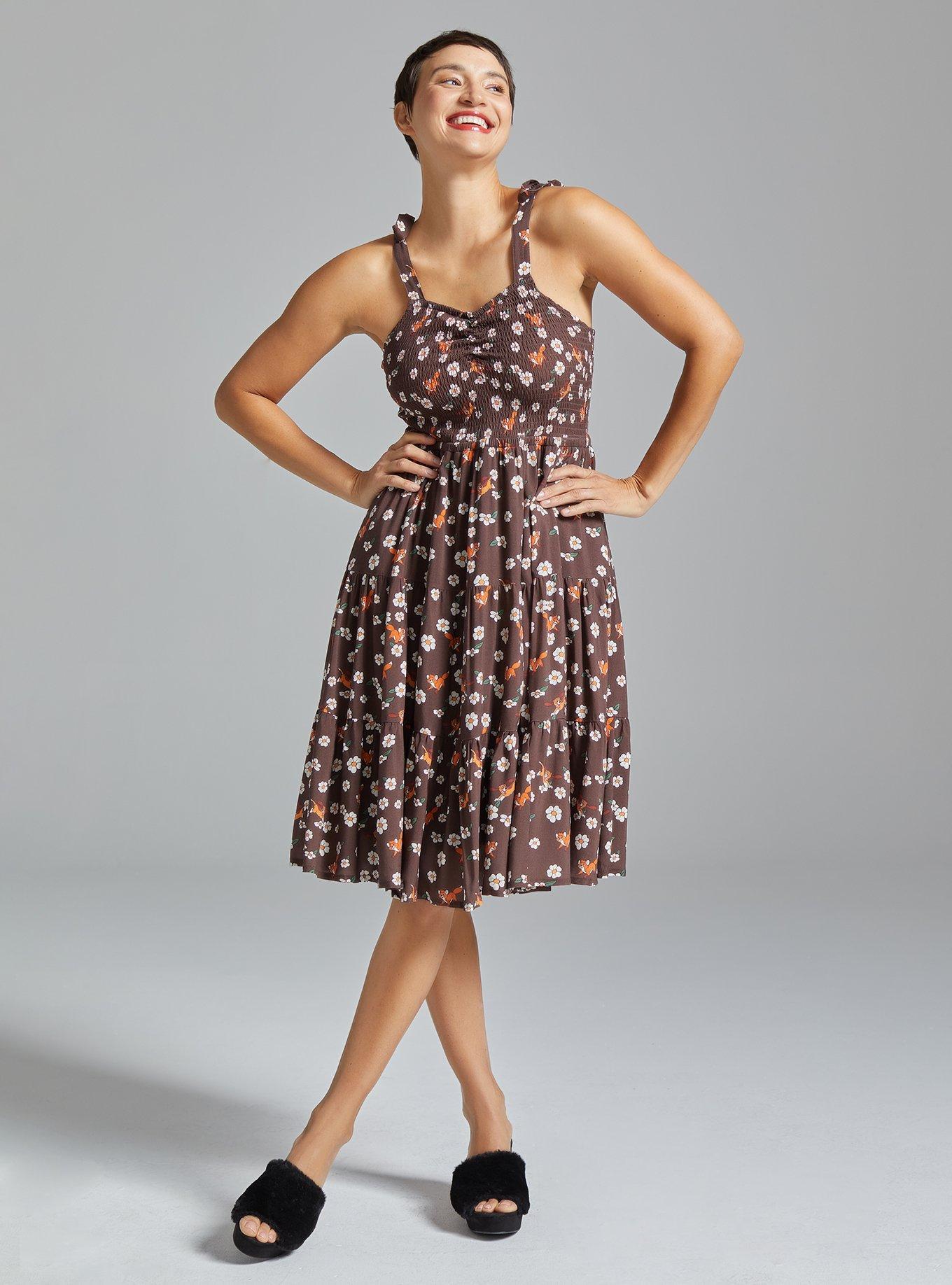 Disney The Fox and the Hound Floral Character Allover Print Tank Dress - BoxLunch Exclusive, BROWN, alternate