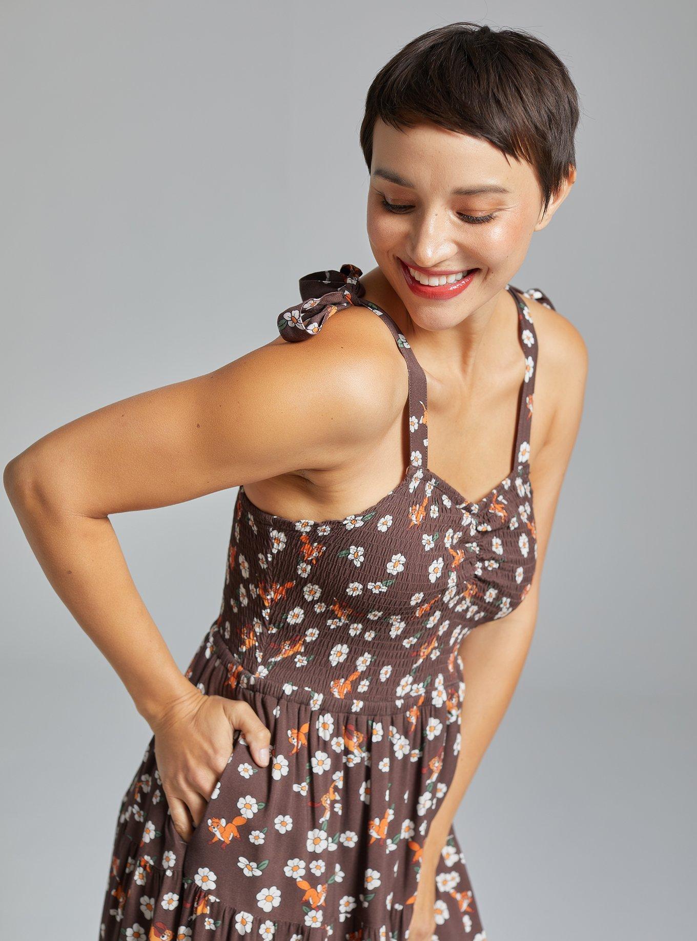 Disney The Fox and the Hound Floral Character Allover Print Tank Dress - BoxLunch Exclusive, BROWN, alternate