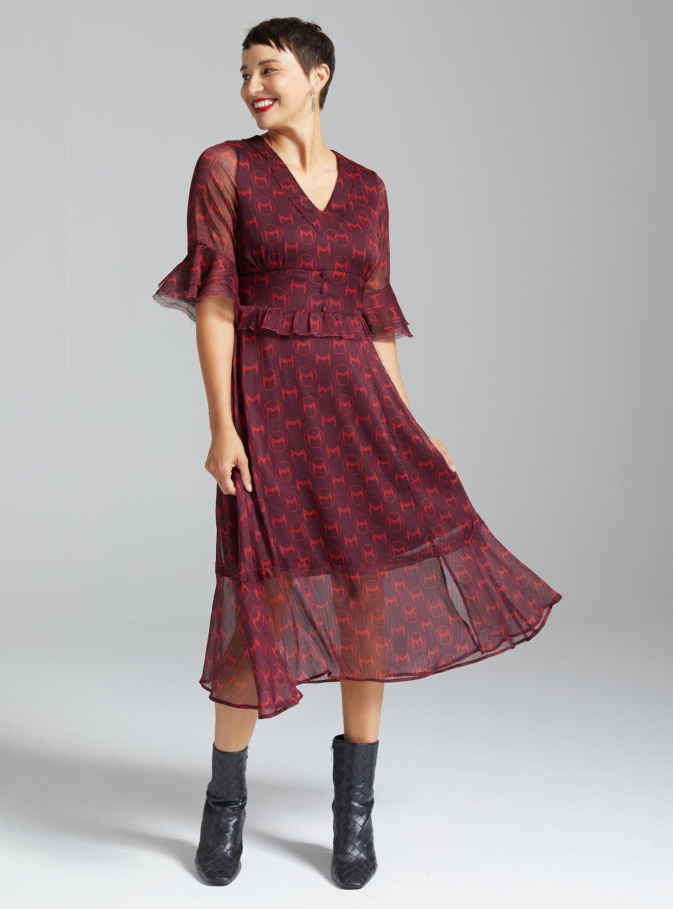 Marvel Scarlet Witch Crowns Allover Print Dress - BoxLunch Exclusive, DARK RED, alternate