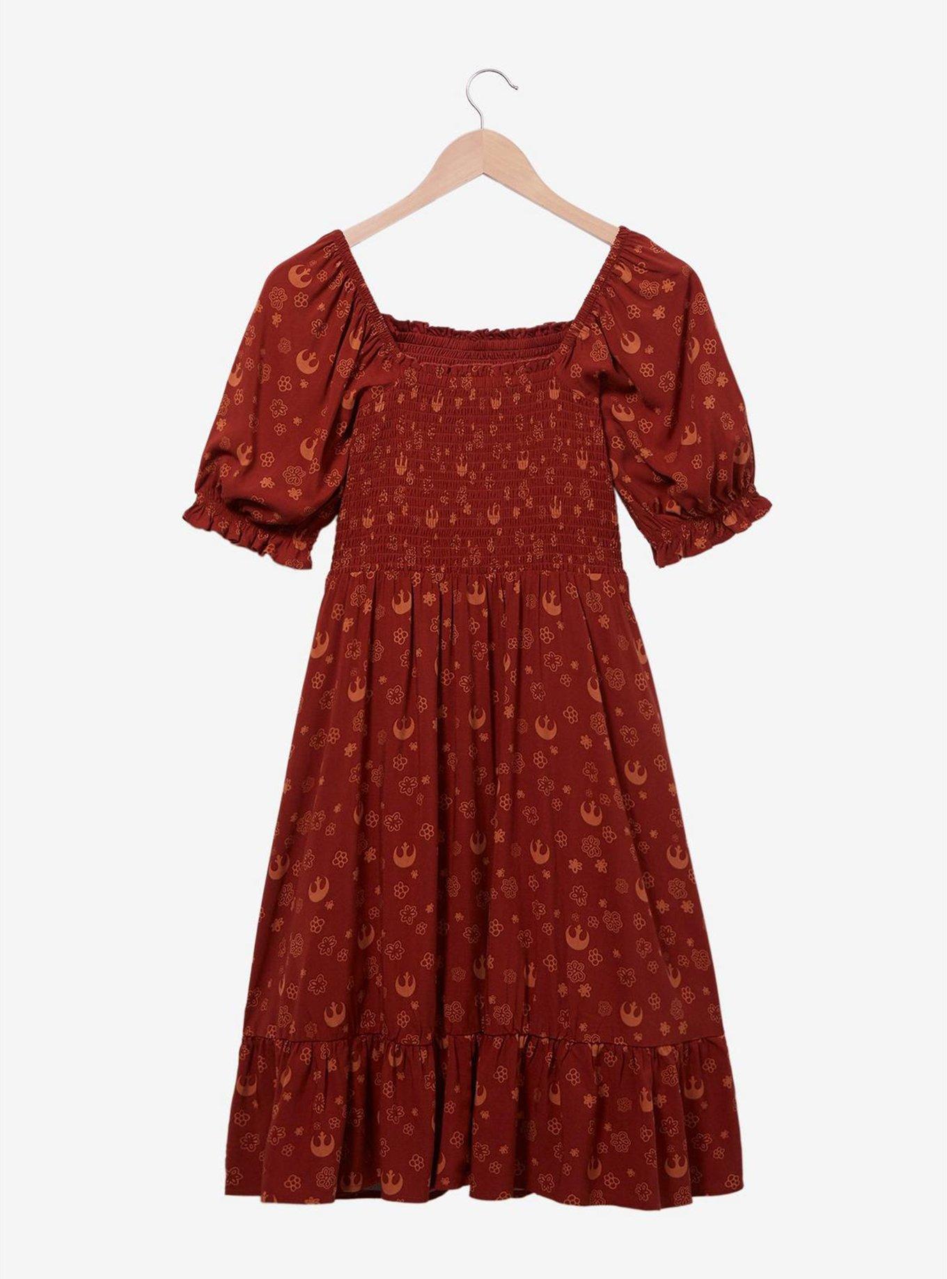 Her Universe Star Wars Rebellion Floral Allover Print Smock Dress - BoxLunch Exclusive, RUST, alternate