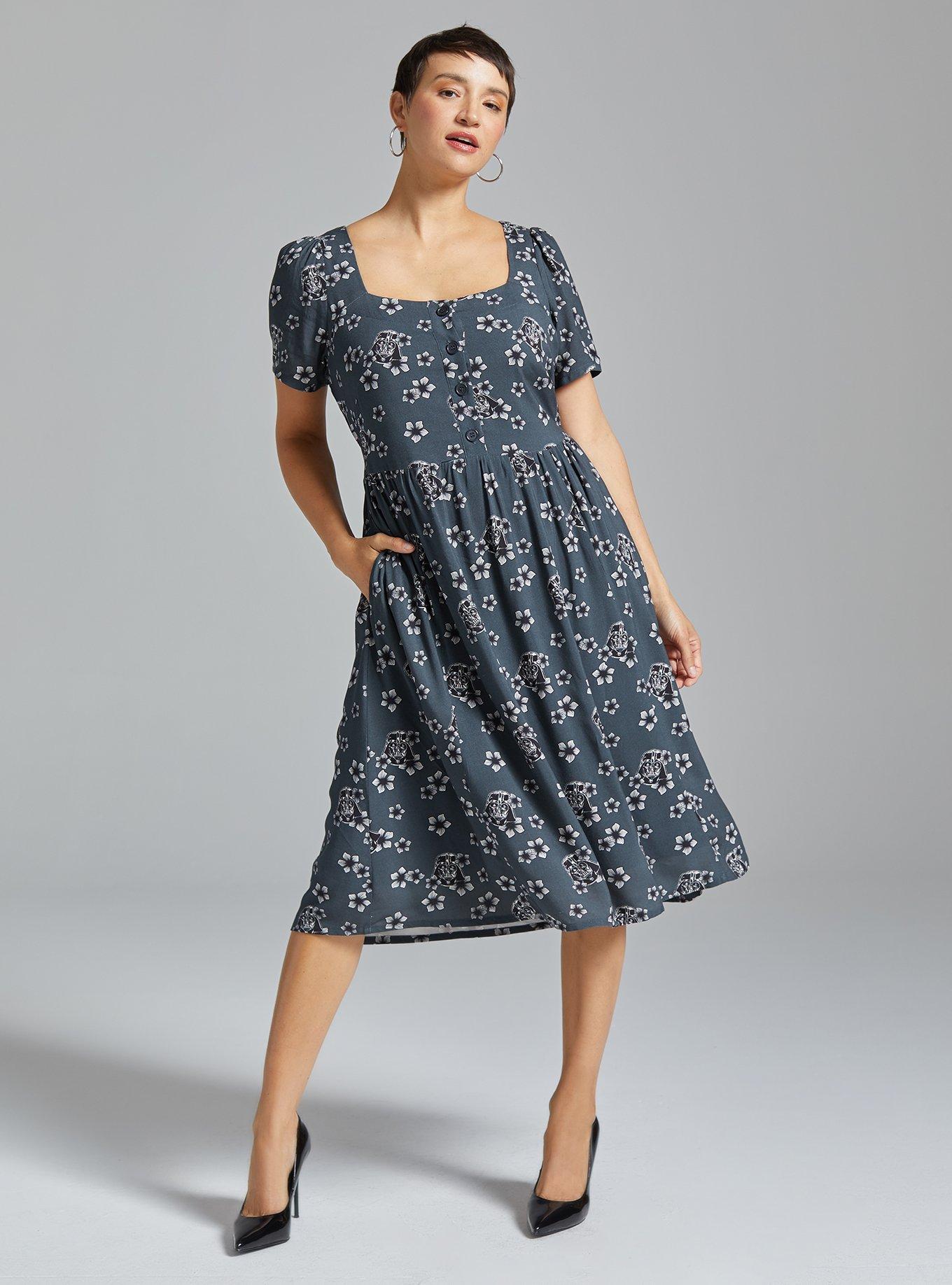 Star Wars Darth Vader Floral Allover Print Button-Up Midi Dress - BoxLunch Exclusive, BLACK, alternate