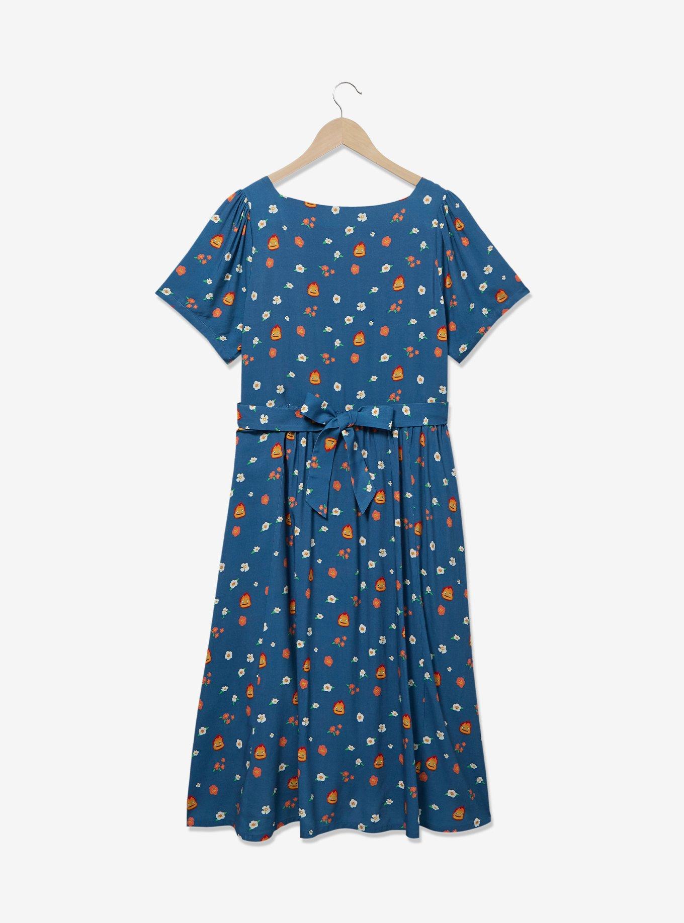 Studio Ghibli Howl's Moving Castle Calcifer Floral Allover Print Button-Up Midi Dress - BoxLunch Exclusive, LIGHT BLUE, alternate