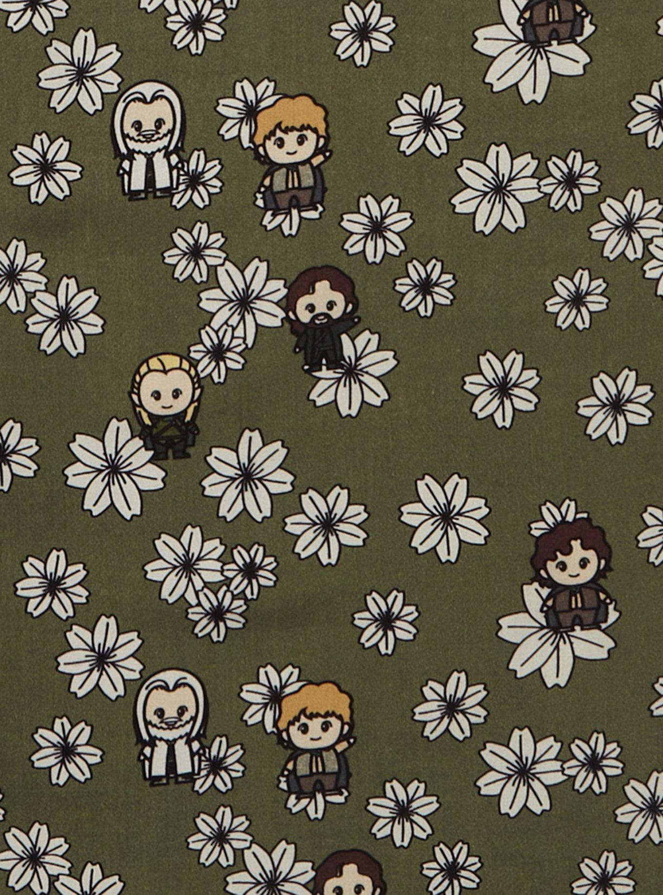 The Lord of the Rings Allover Character Floral Print Button-Up Midi Dress - BoxLunch Exclusive, GREEN, alternate