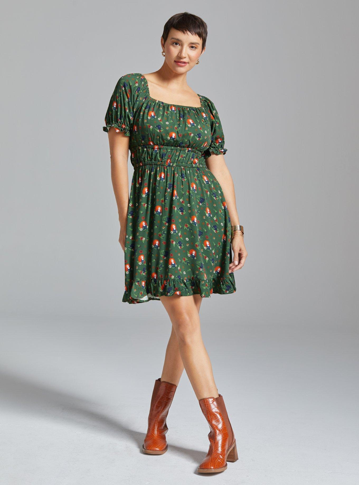 Disney Pixar Brave Merida & Bears Allover Print Smock Dress - BoxLunch Exclusive, DARK GREEN, alternate