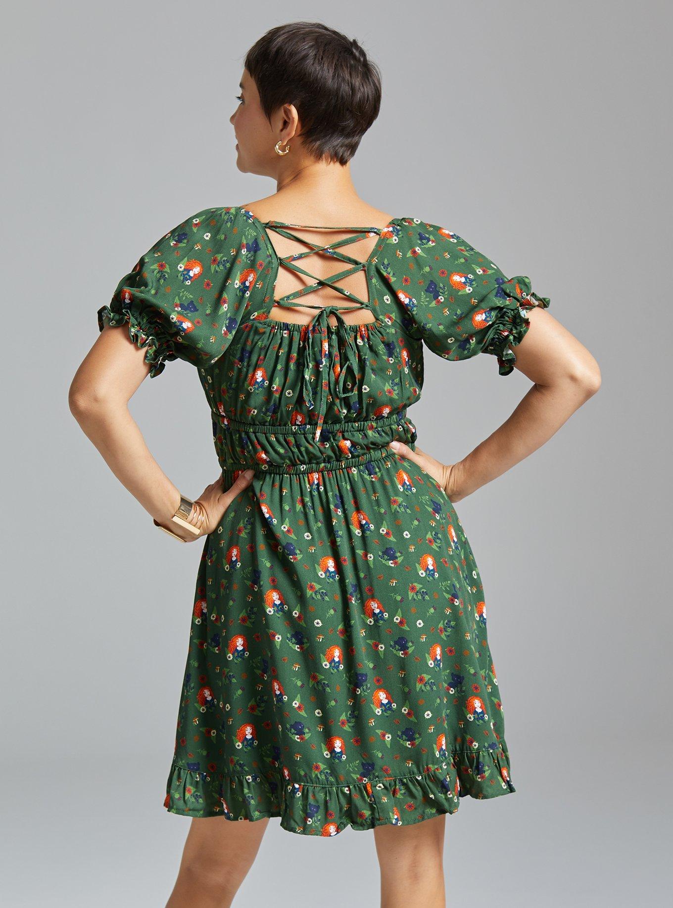 Disney Pixar Brave Merida & Bears Allover Print Smock Dress - BoxLunch Exclusive, DARK GREEN, alternate