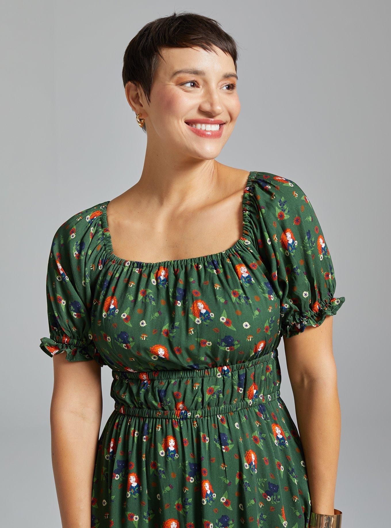 Disney Pixar Brave Merida & Bears Allover Print Smock Dress - BoxLunch Exclusive, DARK GREEN, alternate