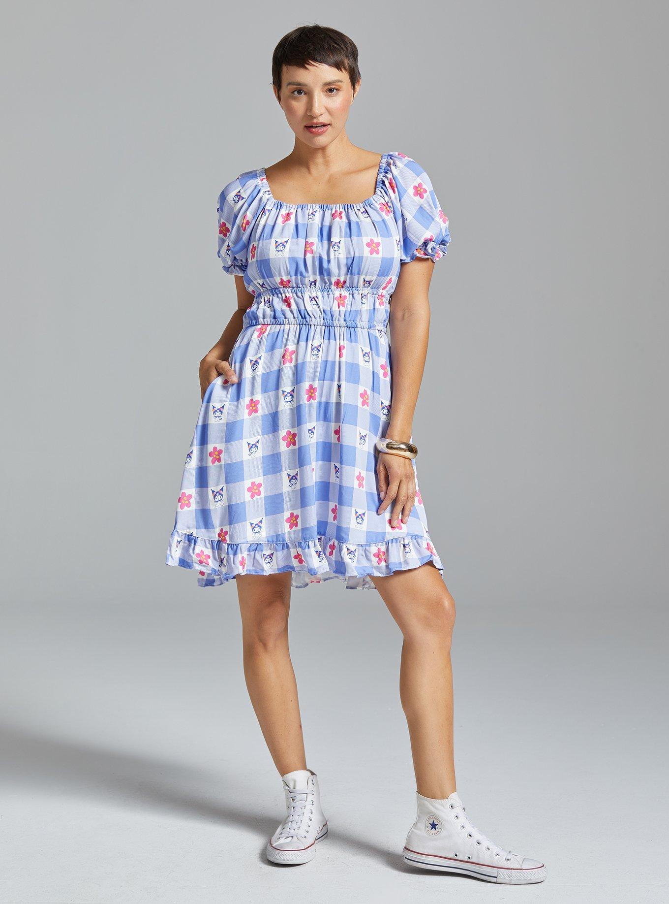 Sanrio Kuromi Gingham Floral Smock Dress - BoxLunch Exclusive, LILAC, alternate