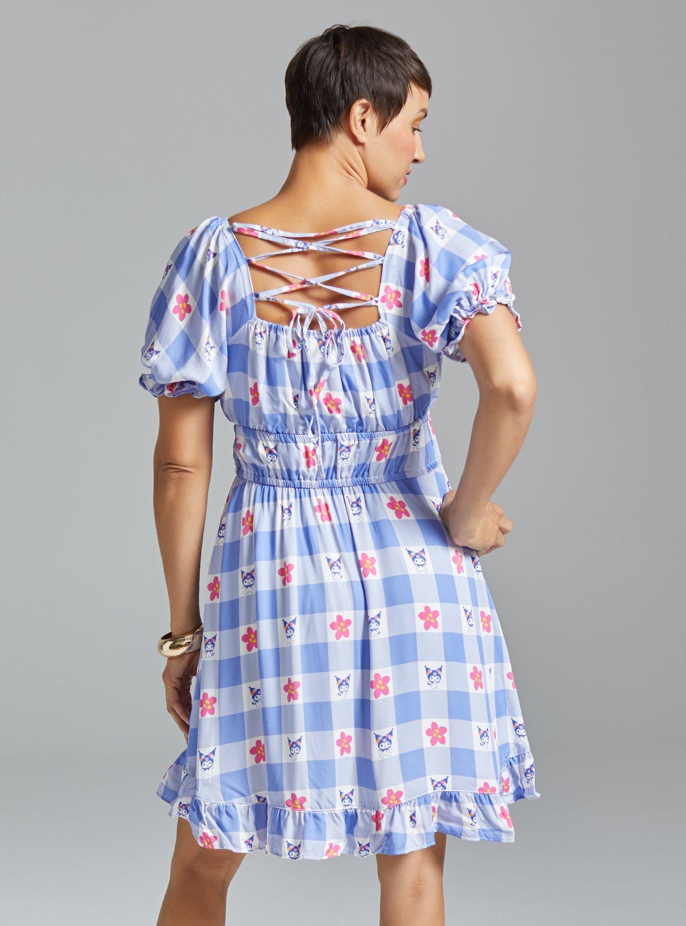 Sanrio Kuromi Gingham Floral Smock Dress - BoxLunch Exclusive, LILAC, alternate