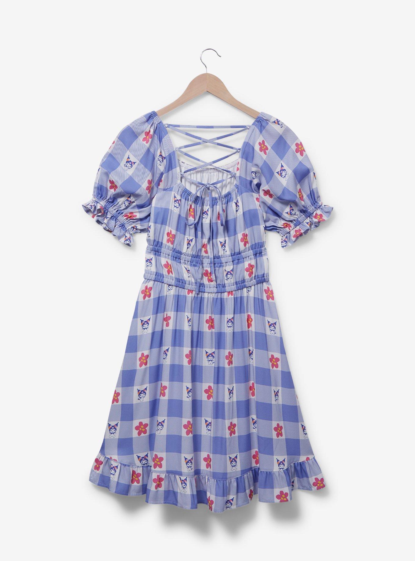 Sanrio Kuromi Gingham Floral Plus Size Smock Dress - BoxLunch Exclusive, LILAC, alternate