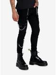 Black Grommet Chain Strap Stinger Jeans, BLACK, alternate