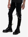 Black Grommet Chain Strap Stinger Jeans, BLACK, alternate