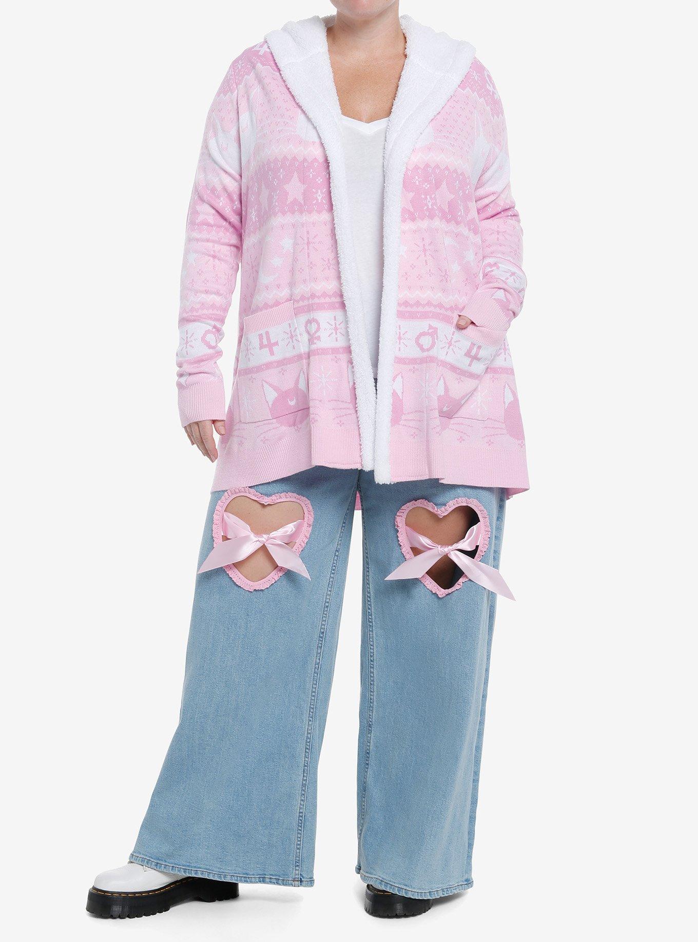 Pretty Guardian Sailor Moon Pink Fair Isle Sherpa Open Cardigan Plus Size, , hi-res