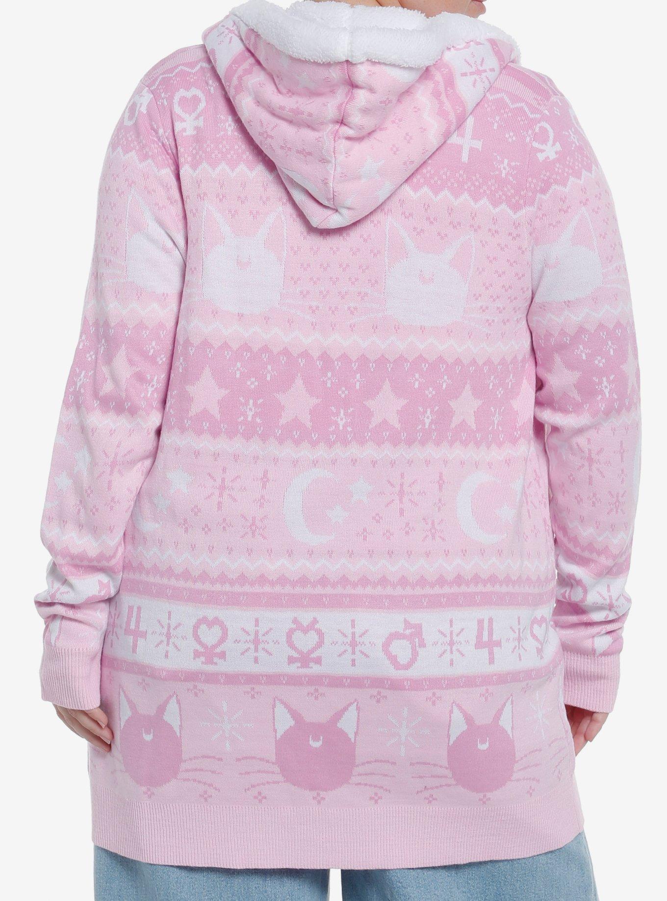 Pretty Guardian Sailor Moon Pink Fair Isle Sherpa Open Cardigan Plus Size, PINK, alternate - view 3