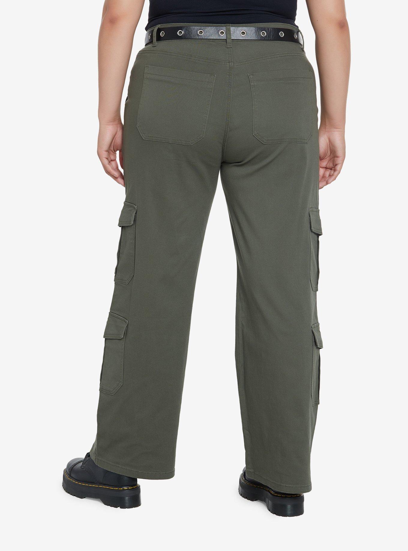 Olive Cargo Pants With Belt Plus Size, , hi-res