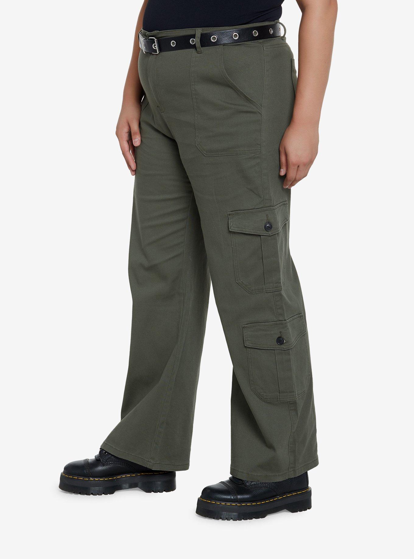 Olive Cargo Pants With Belt Plus Size, GREEN, alternate