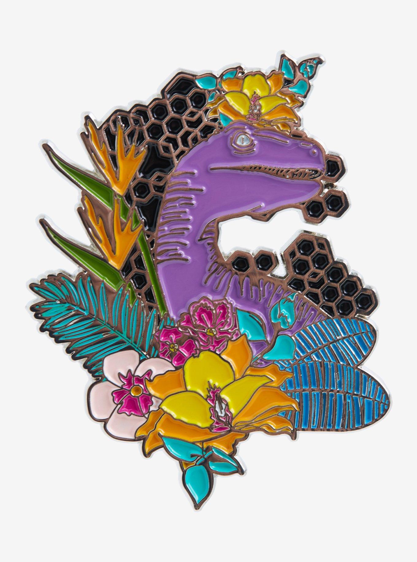 Jurassic World Floral Raptor Enamel Pin - BoxLunch Exclusive, , alternate
