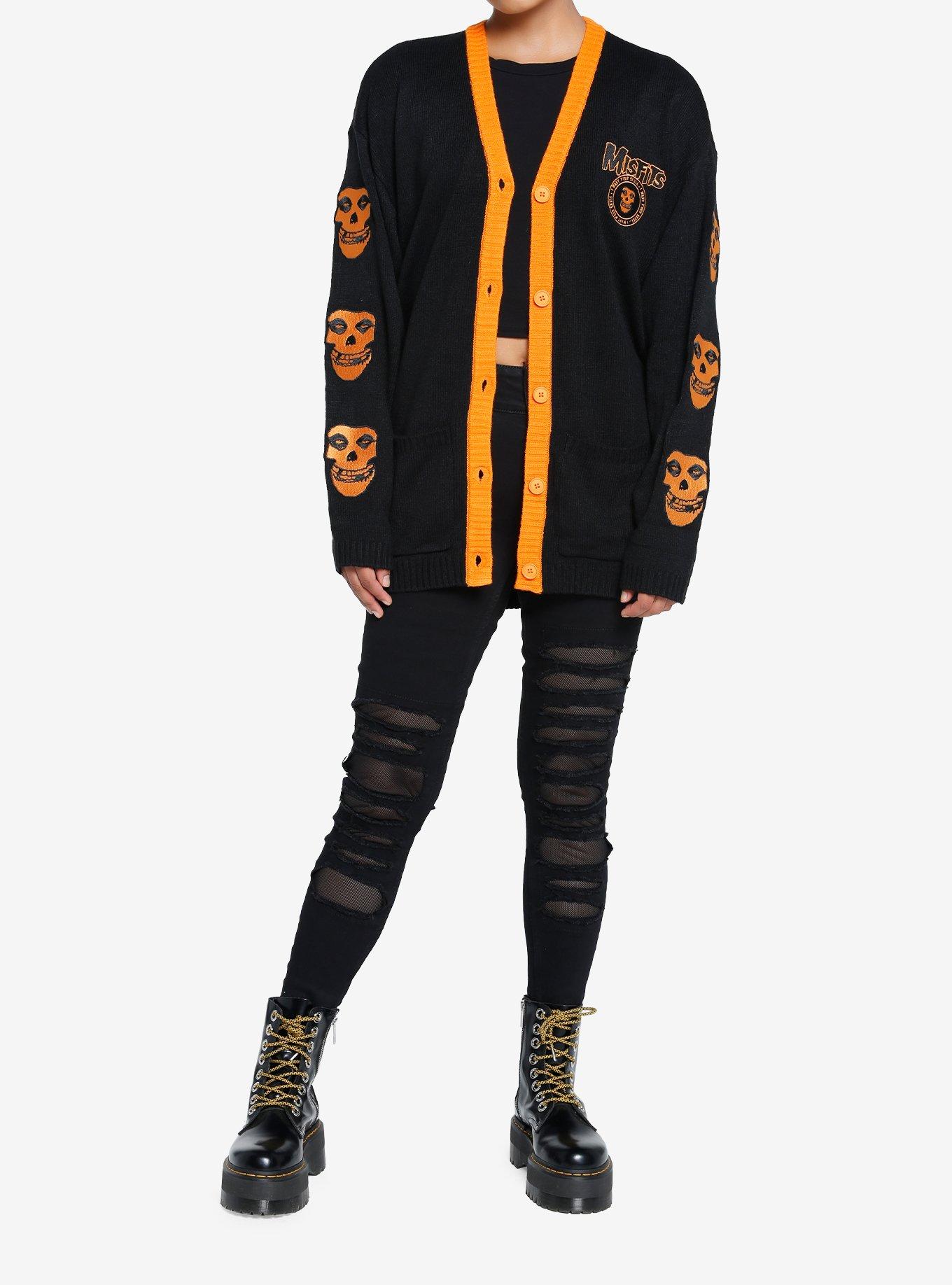 Misfits Fiend Skull Embroidered Girls Cardigan, BLACK, alternate