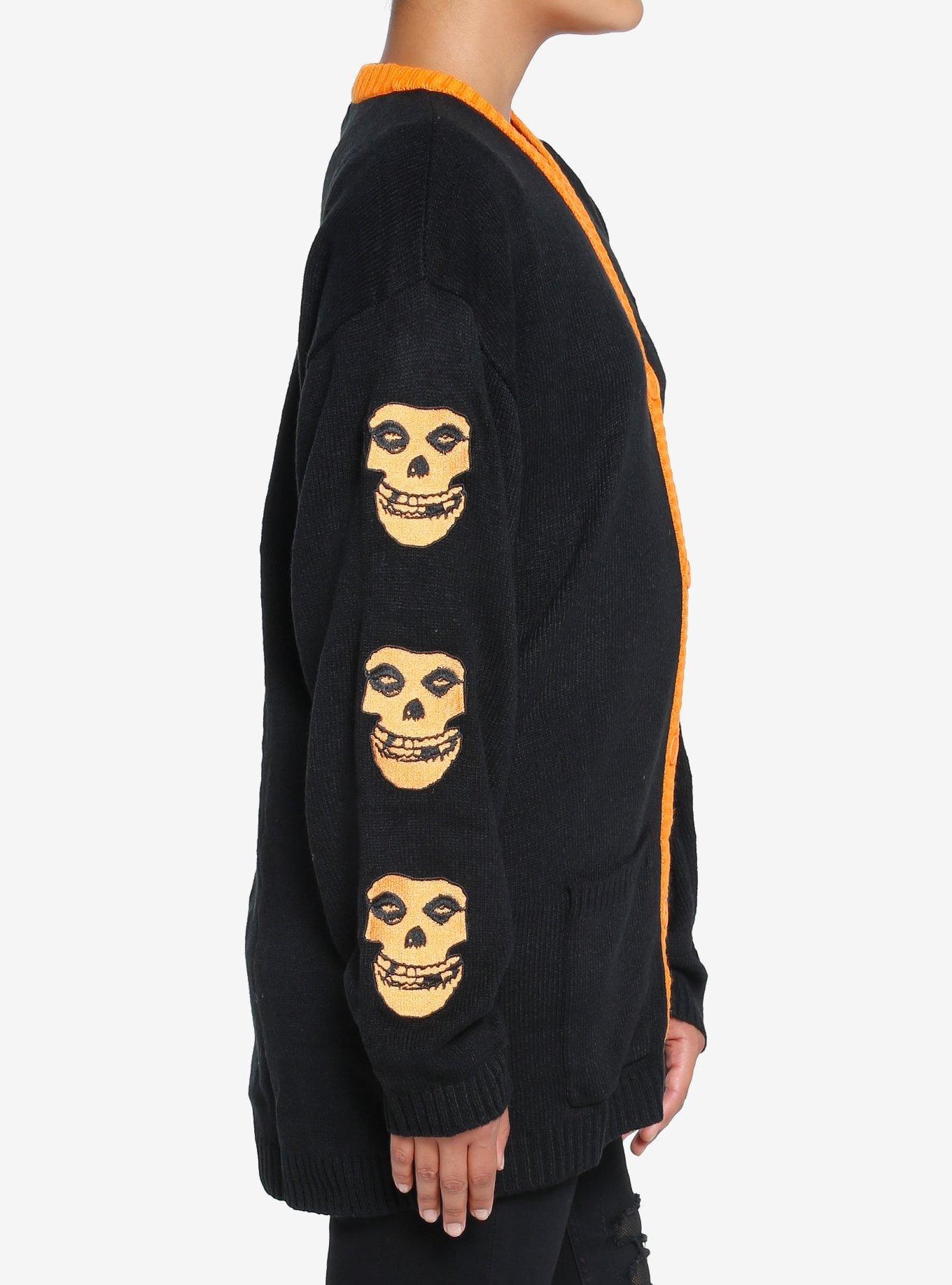 Misfits Fiend Skull Embroidered Girls Cardigan, BLACK, alternate