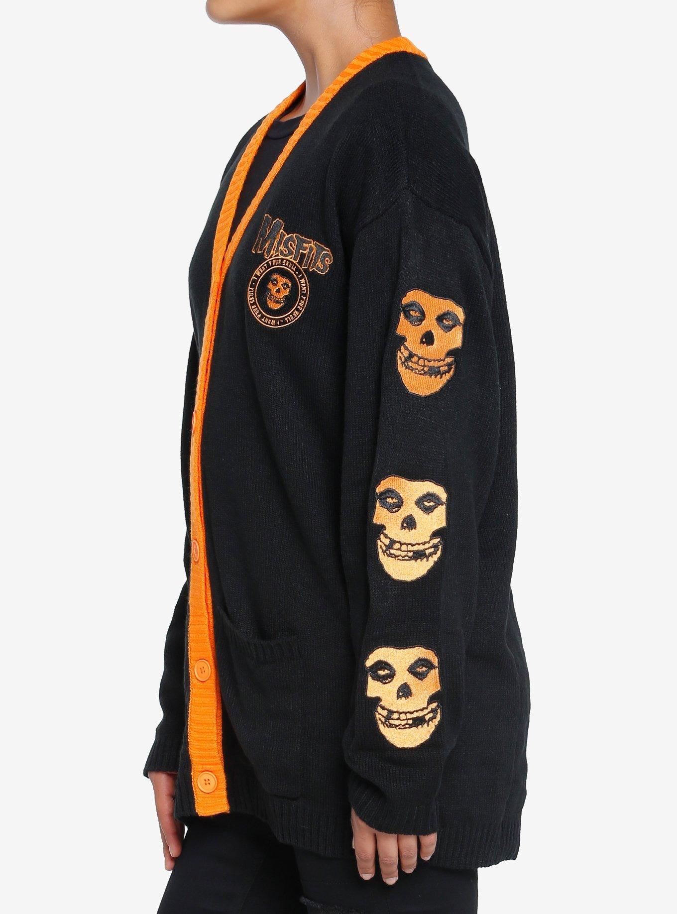 Misfits Fiend Skull Embroidered Girls Cardigan, BLACK, alternate