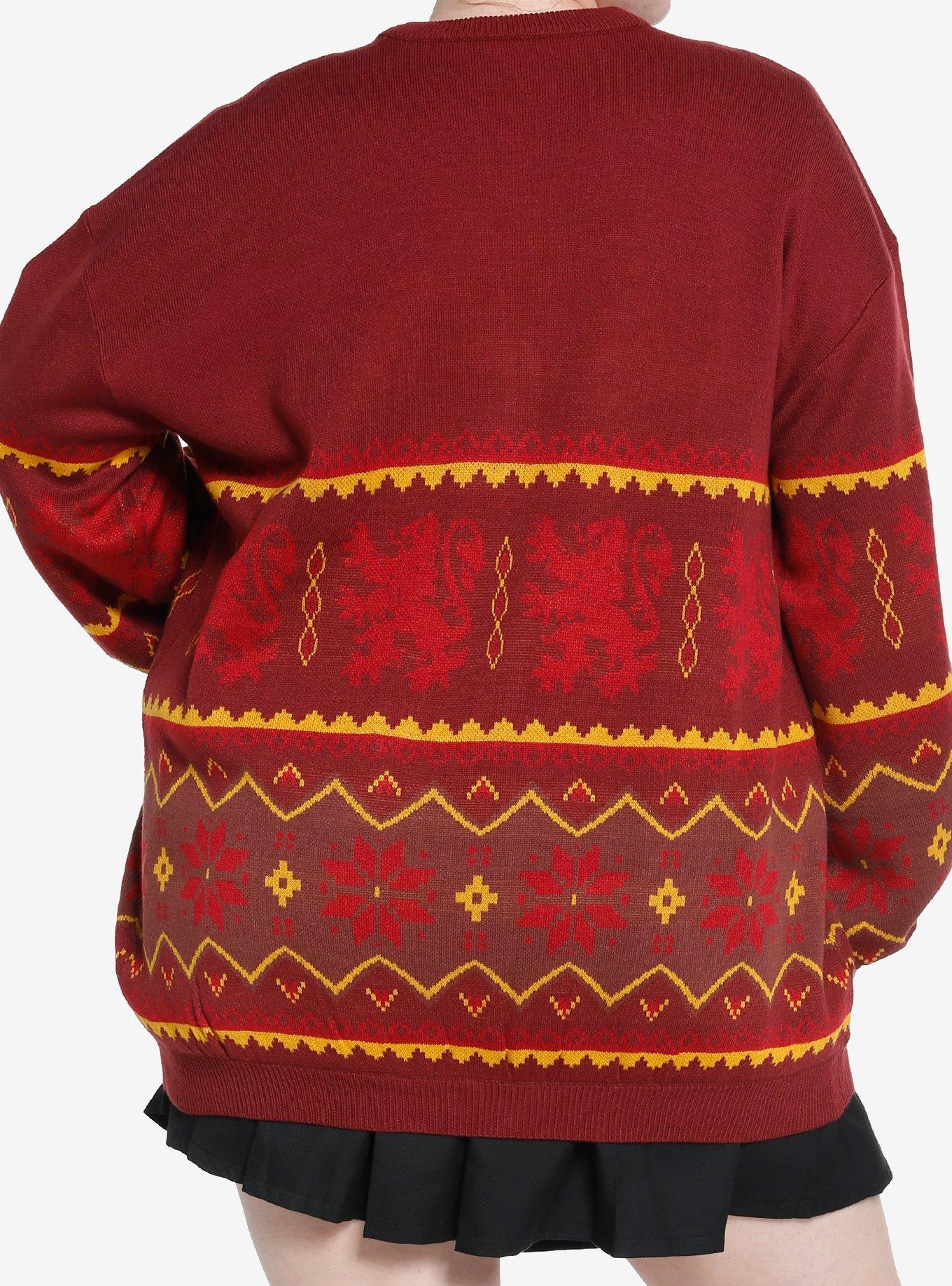 Harry Potter Gryffindor Fair Isle Girls Cardigan Plus Size, GOLD, alternate