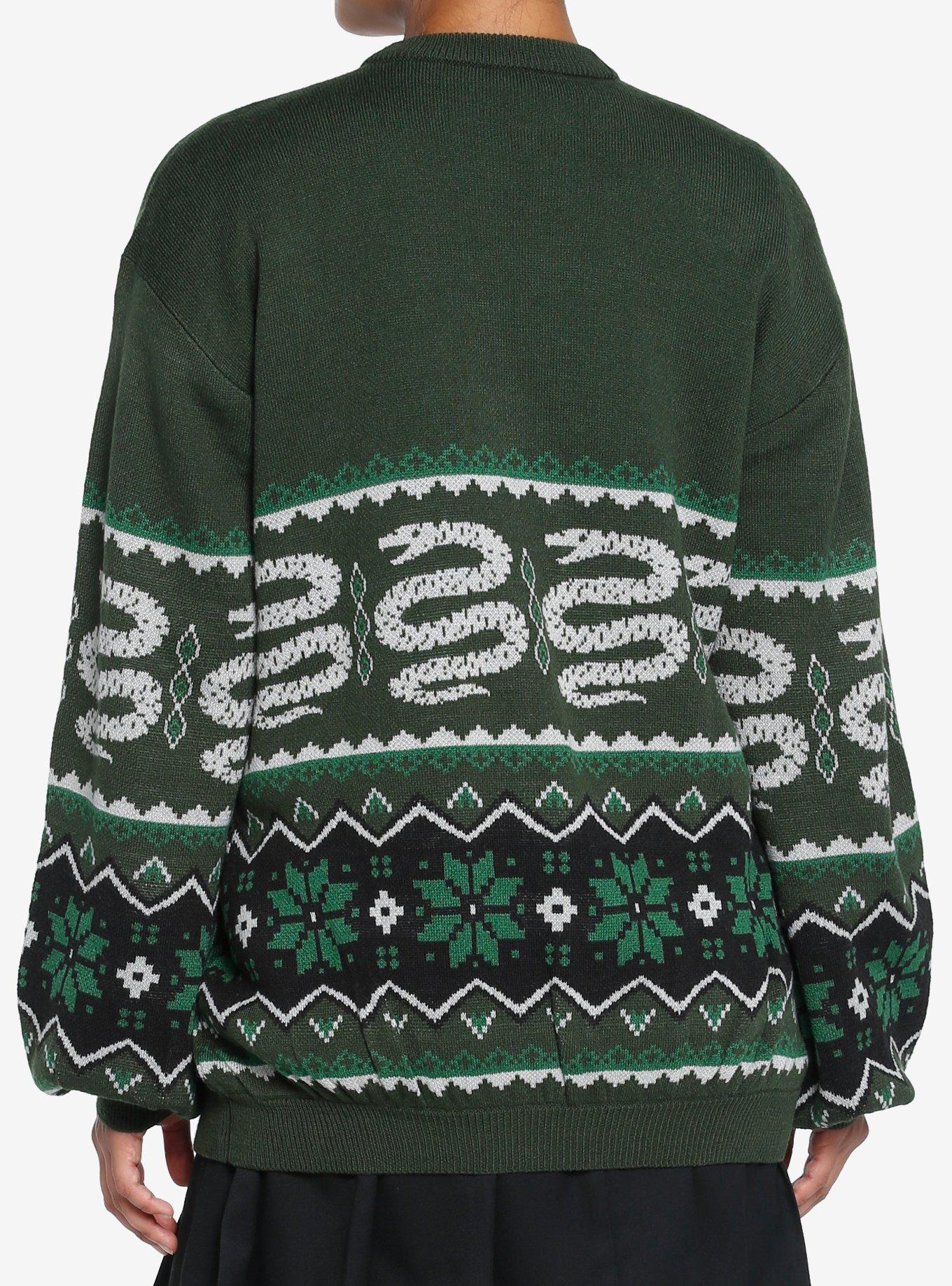 Harry Potter Slytherin Fair Isle Girls Cardigan, SILVER, alternate