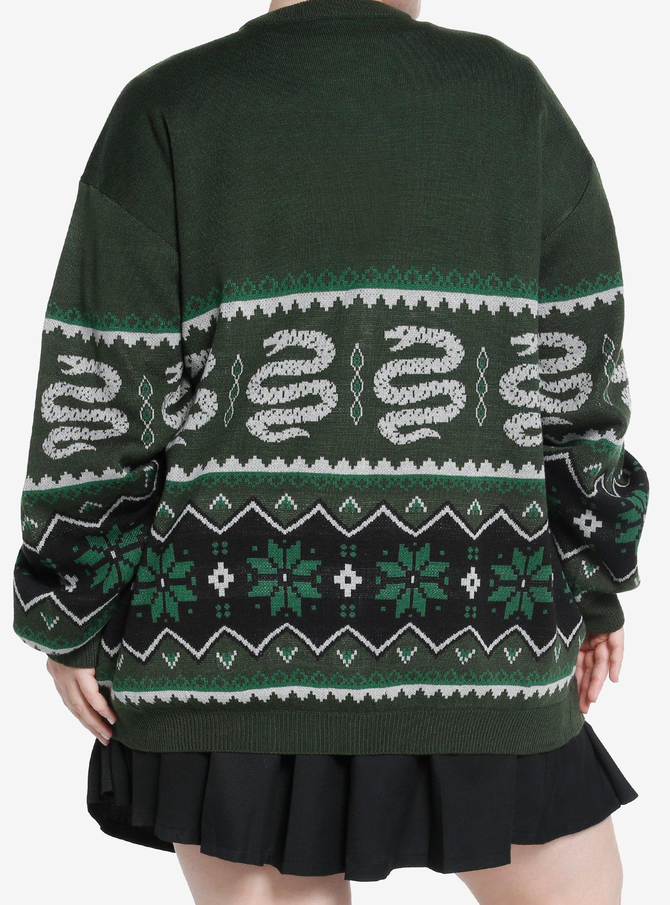 Harry Potter Slytherin Fair Isle Girls Cardigan Plus Size, SILVER, alternate