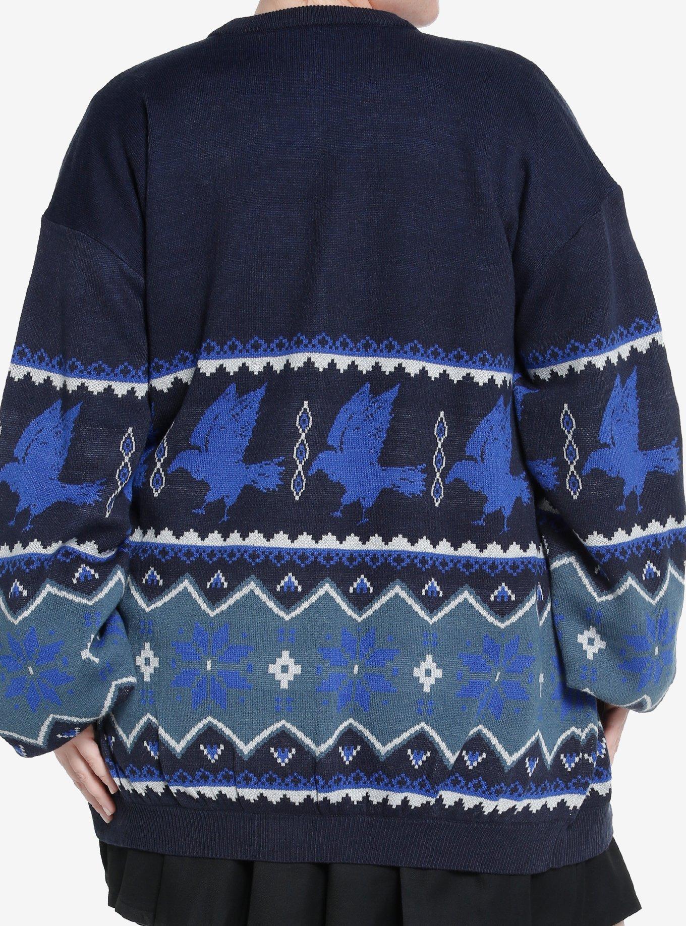 Harry Potter Ravenclaw Fair Isle Girls Cardigan Plus Size, BLUE, alternate
