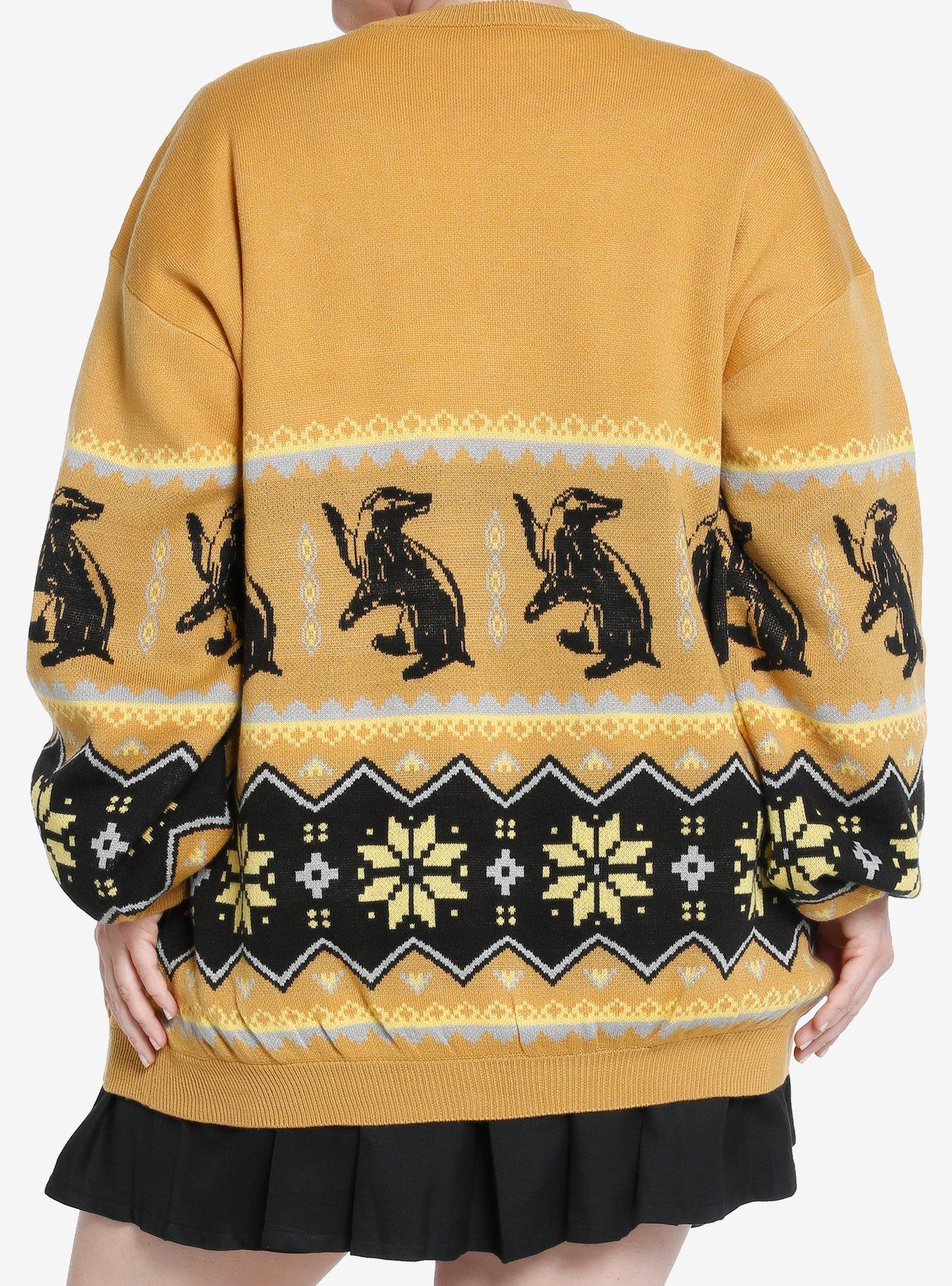 Harry Potter Hufflepuff Fair Isle Girls Cardigan Plus Size, BLACK, alternate