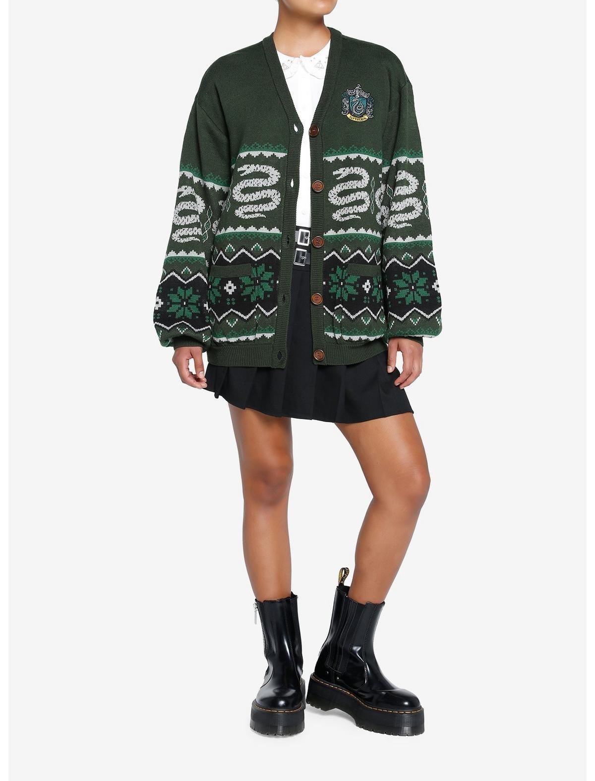 Harry Potter Slytherin Fair Isle Cardigan, GREEN, alternate