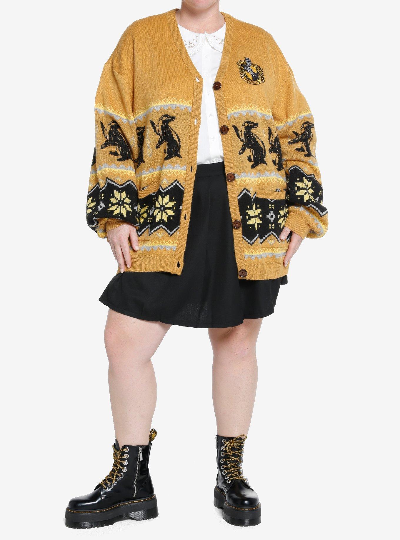 Harry Potter Hufflepuff Fair Isle Cardigan Plus Size, ROYAL  YELLOW, alternate