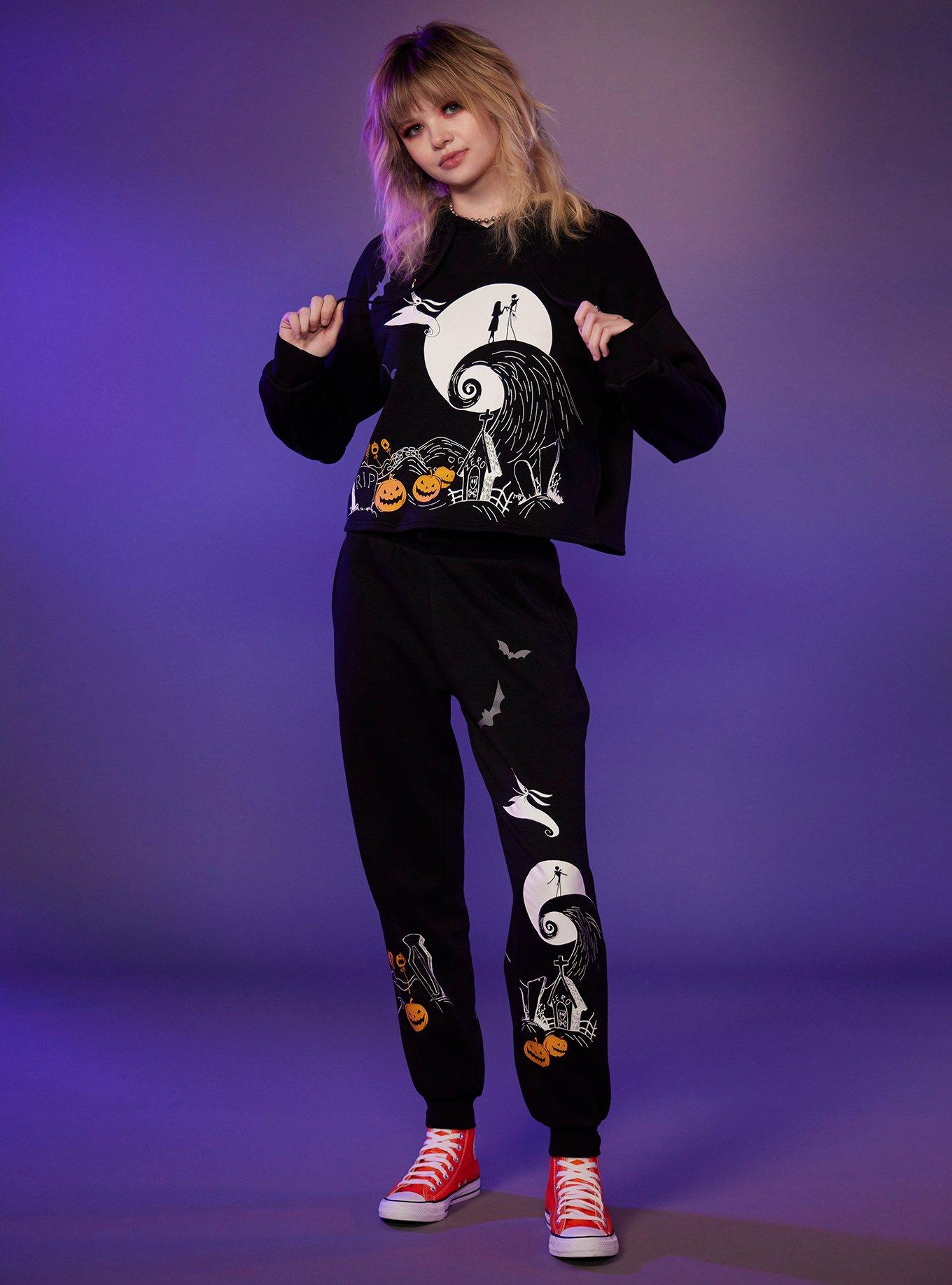 Her Universe The Nightmare Before Christmas Spiral Hill Girls Crop Hoodie, ORANGE, alternate
