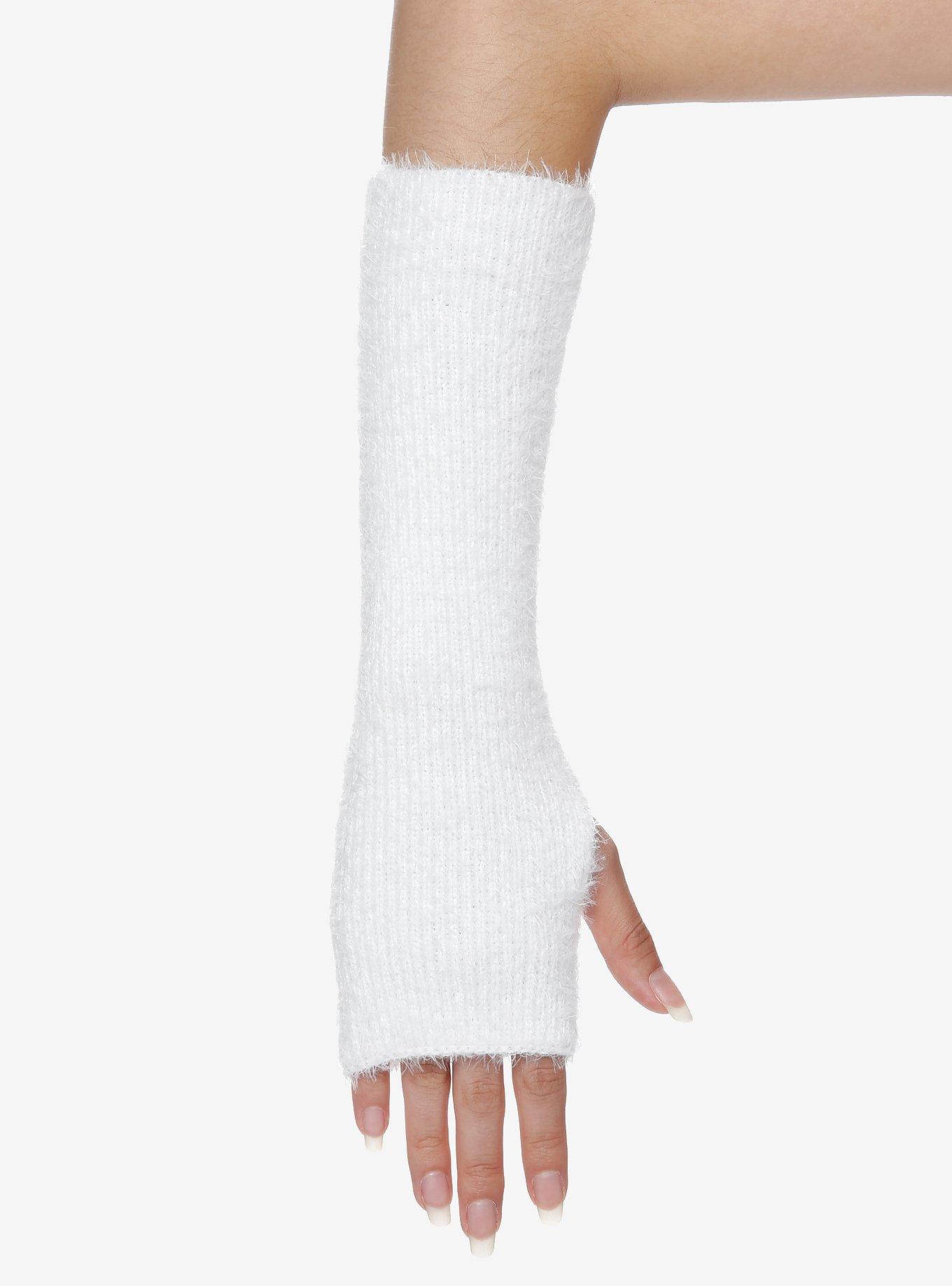 White Fuzzy Arm Warmers, , alternate