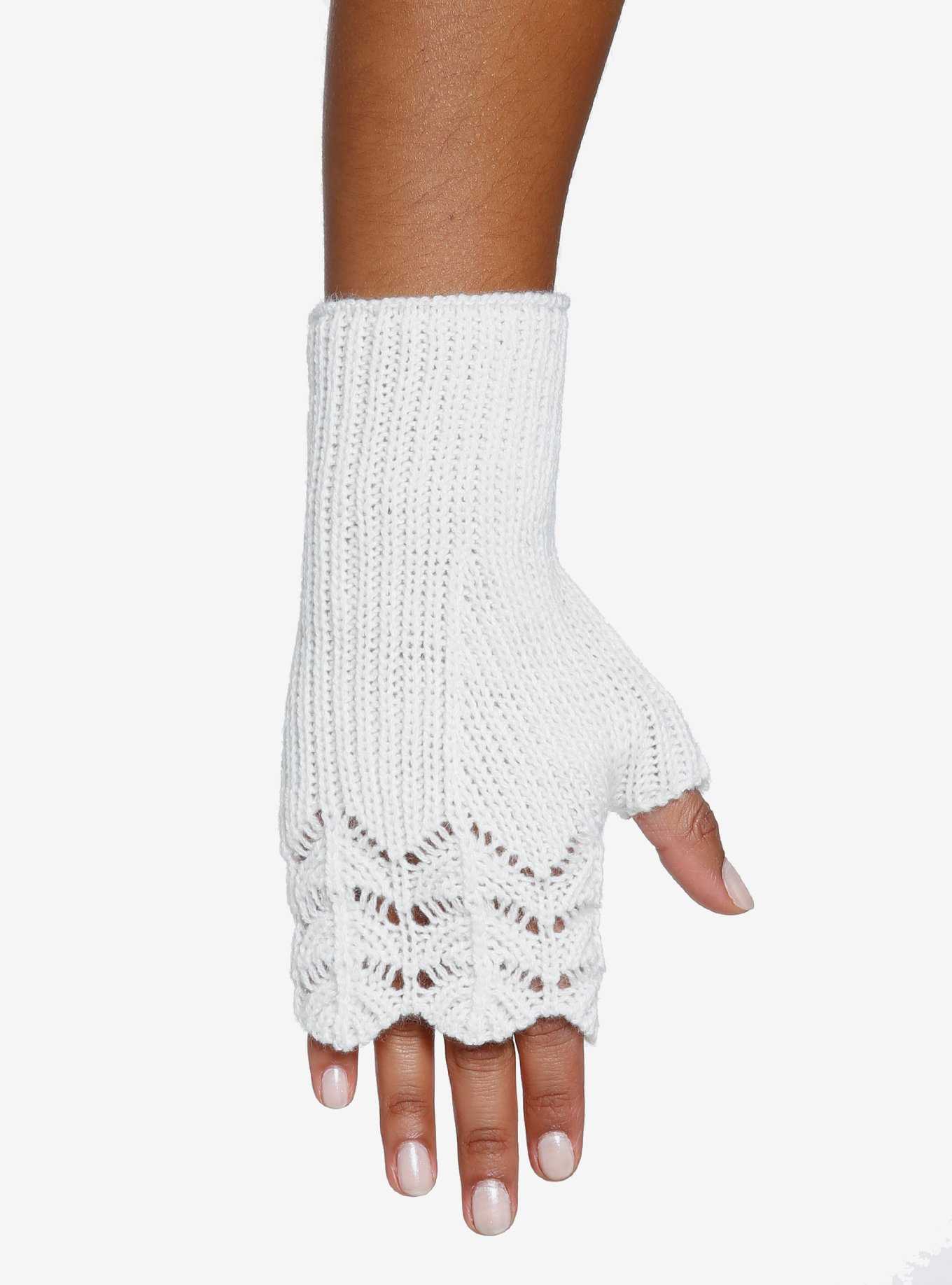 White Crochet Lace Fingerless Gloves, , hi-res