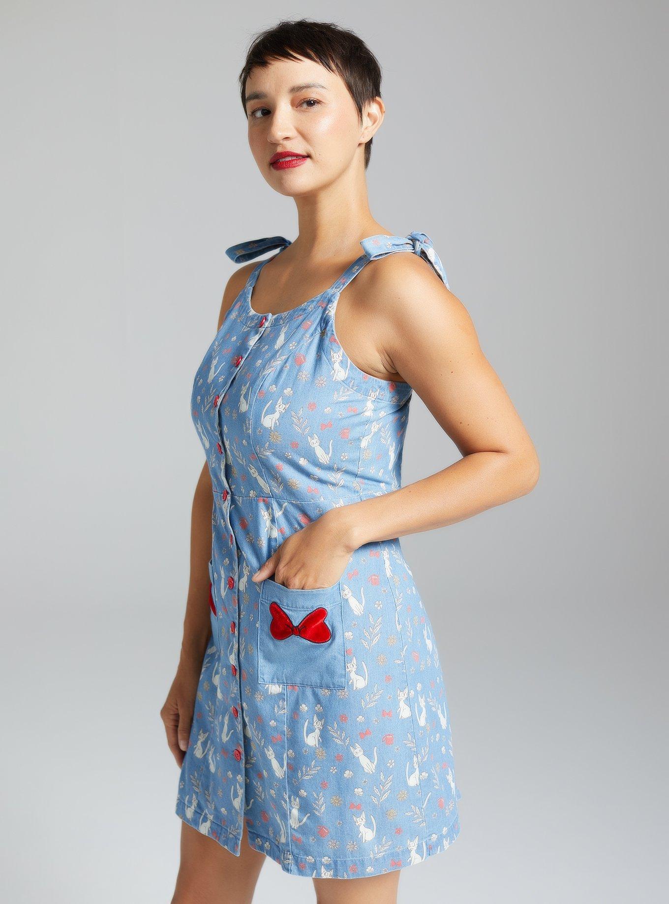 Studio Ghibli Kiki's Delivery Service Floral Jiji Allover Print Denim Tank Dress, MULTI, alternate