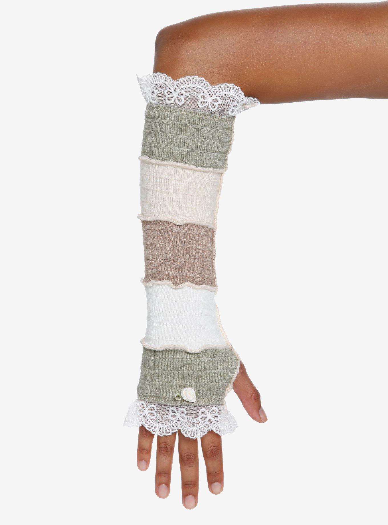 Neutral Stripe Lace Arm Warmers, , alternate