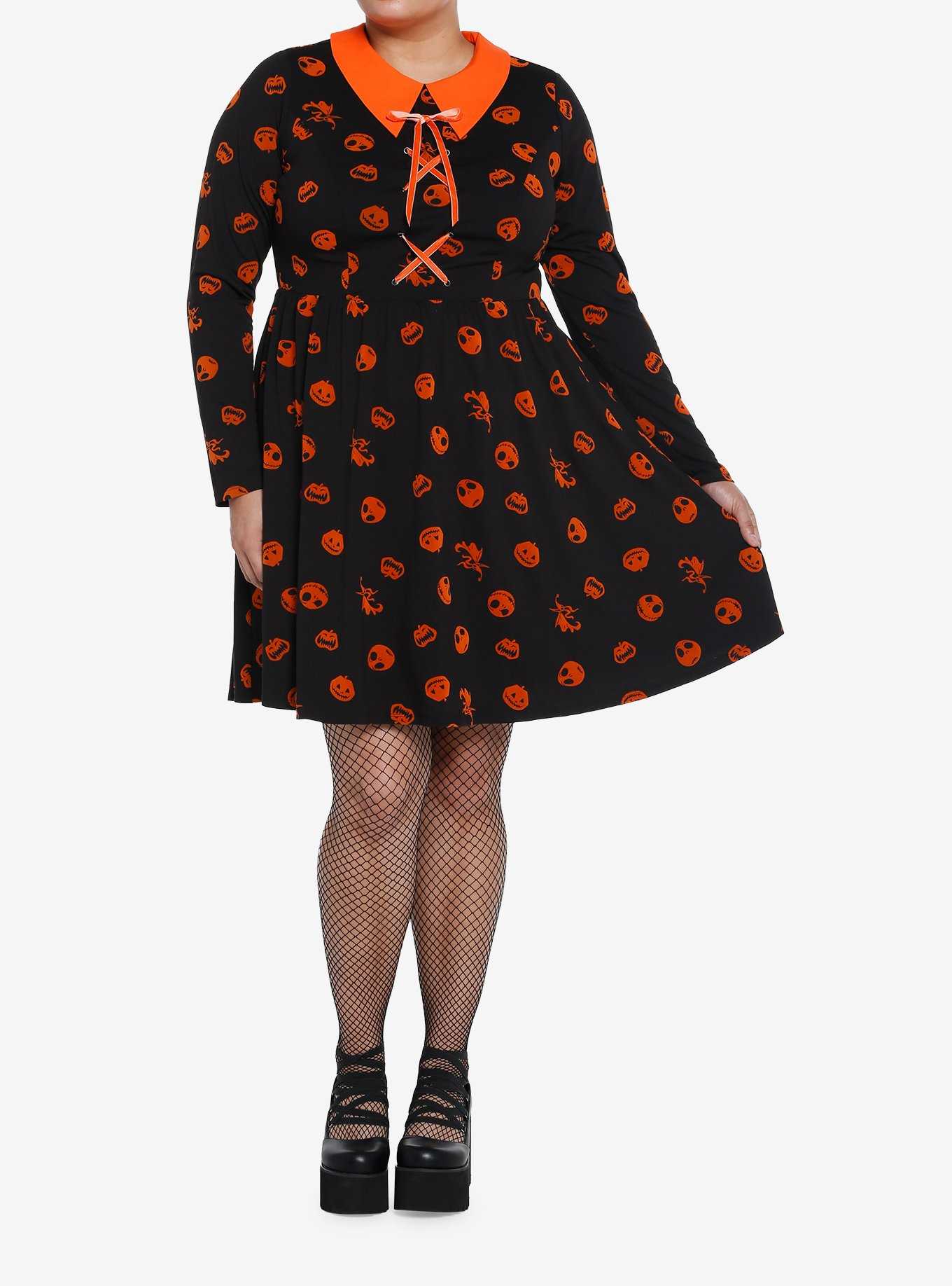 Her Universe The Nightmare Before Christmas Flocked Icons Long-Sleeve Dress Plus Size, , hi-res