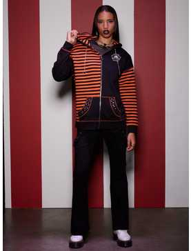 Skelanimals Diego Black & Orange Split Stripe Girls Oversized Hoodie, , hi-res