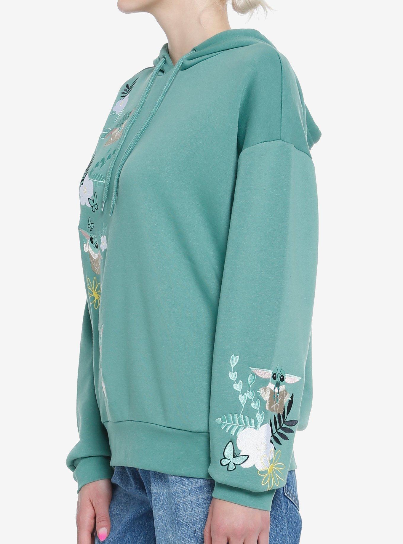 Her Universe Star Wars The Mandalorian Grogu Flowers Hoodie Her Universe Exclusive, GREEN, alternate