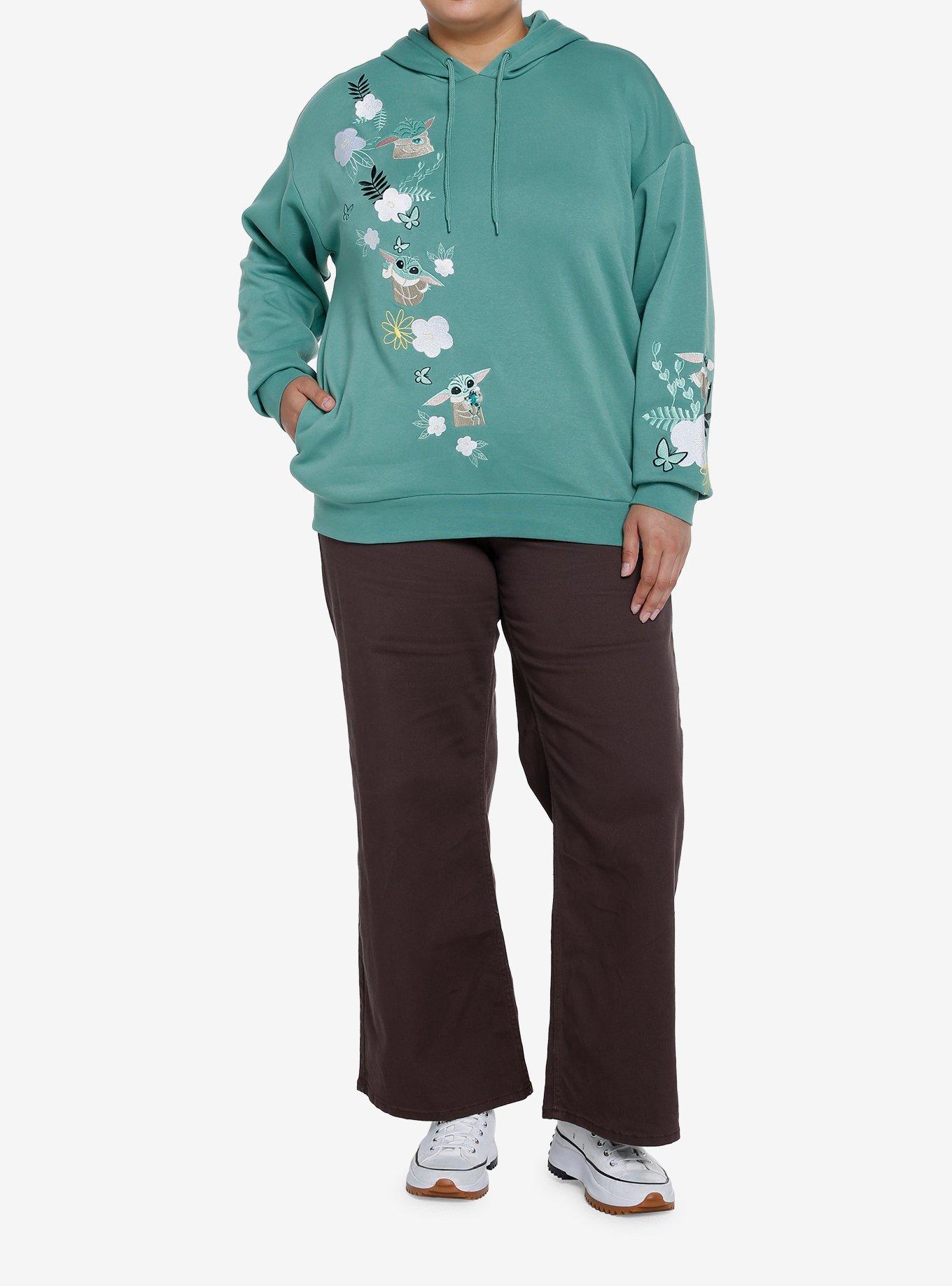 Her Universe Star Wars The Mandalorian Grogu Flowers Hoodie Plus Size Her Universe Exclusive, GREEN, alternate